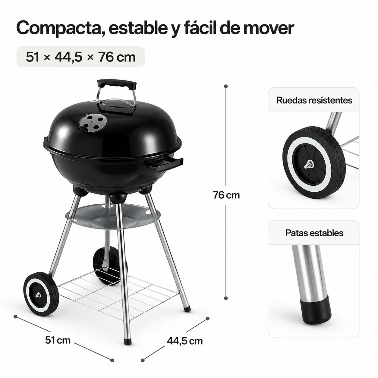 Barbecue au charbon rond portable avec couvercle et ventilation
