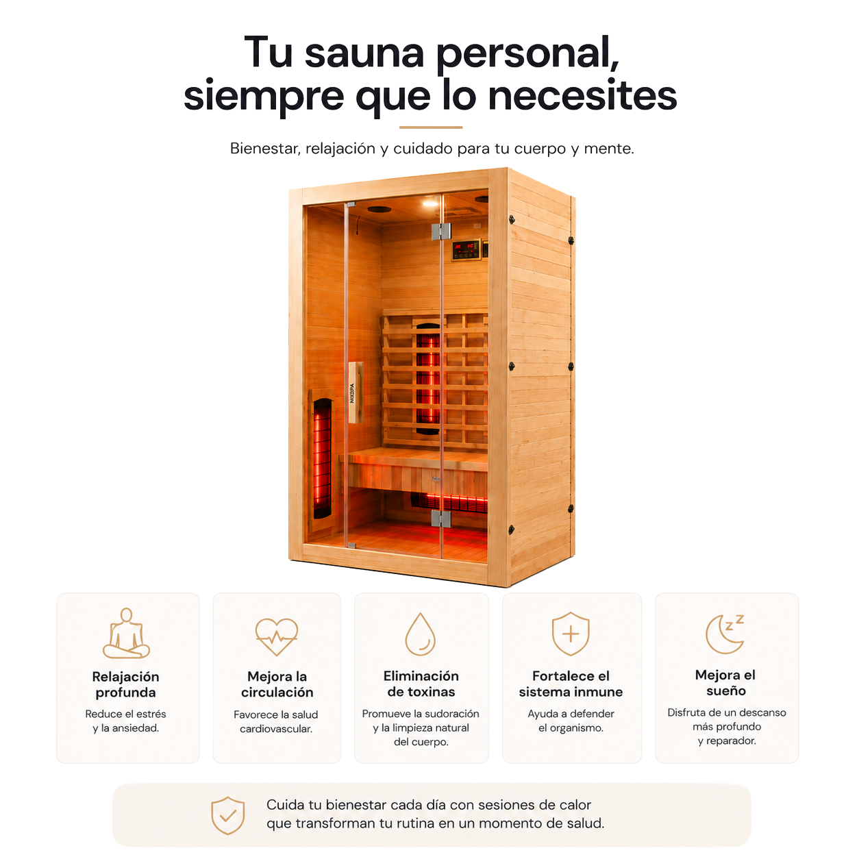 Infraroodsauna voor thuis, voor 2 personen, met 5 panelen, Bluetooth en digitale bediening