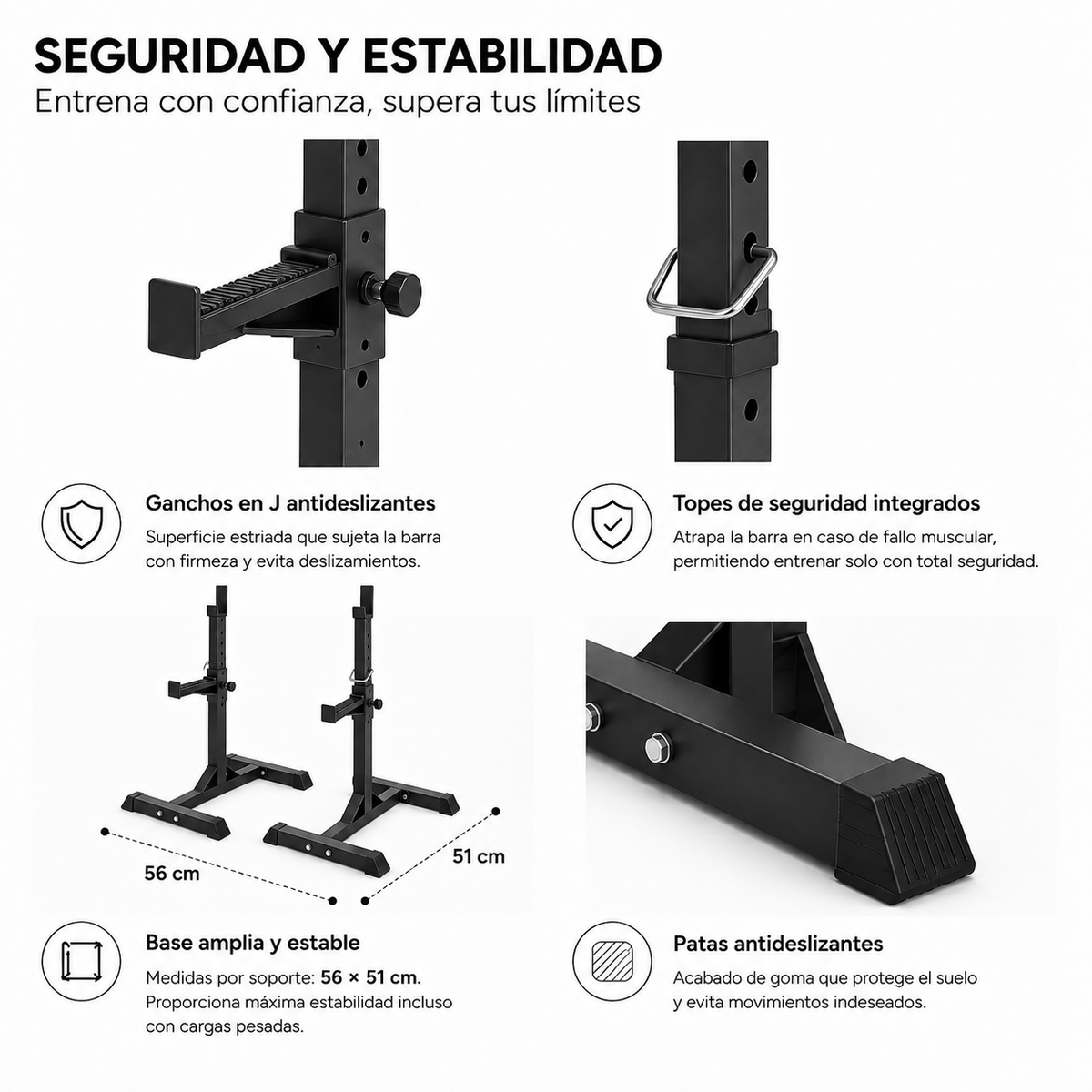 Par de Soportes de Barra Ajustables para Sentadilla y Press