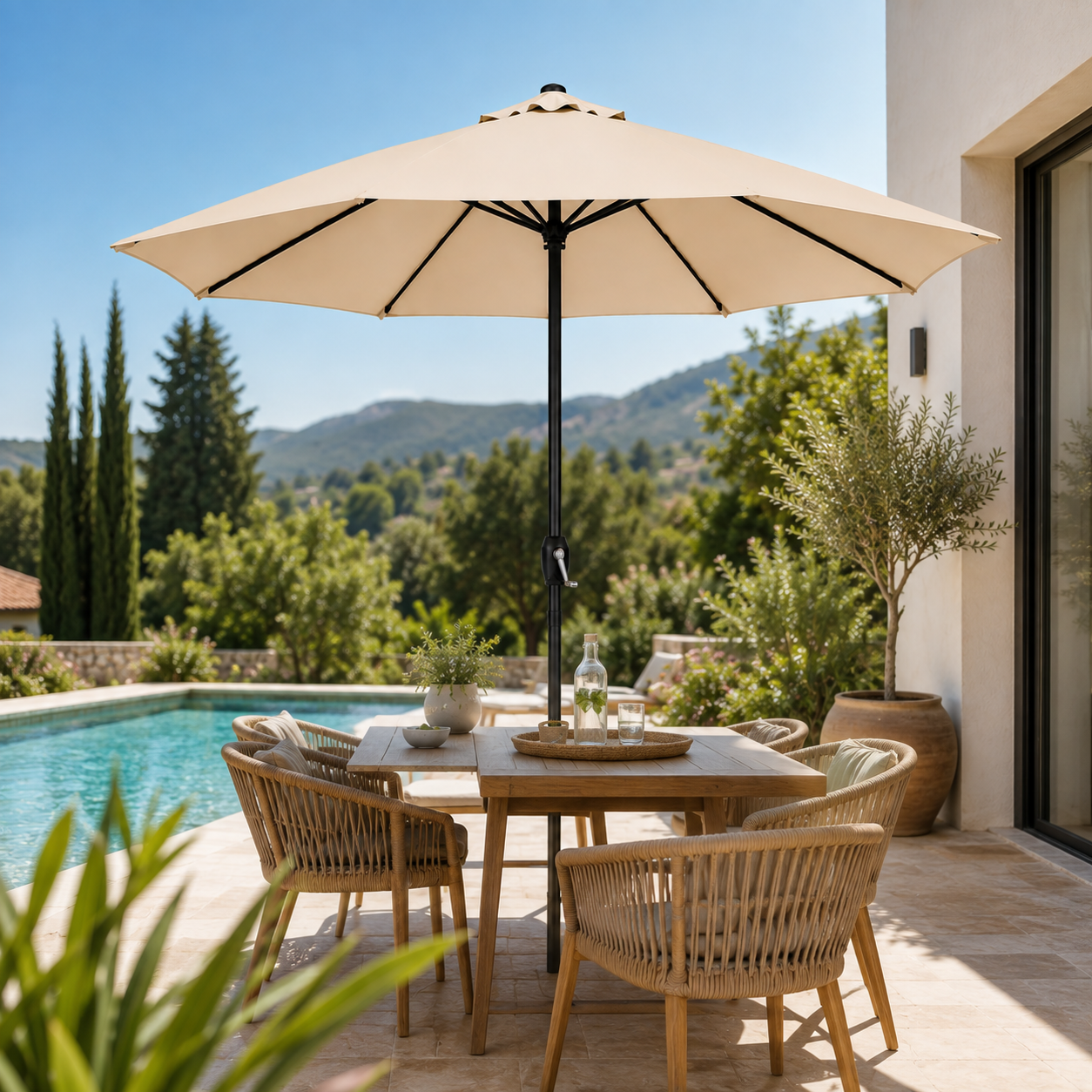 Verstelbare parasol voor de tuin, 3 meter, met zwengel, beige