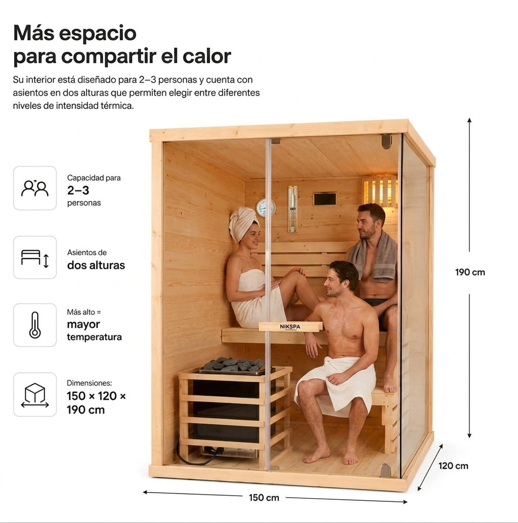 Sauna Finlandesa para Casa 2-3 Personas Madera de Abeto