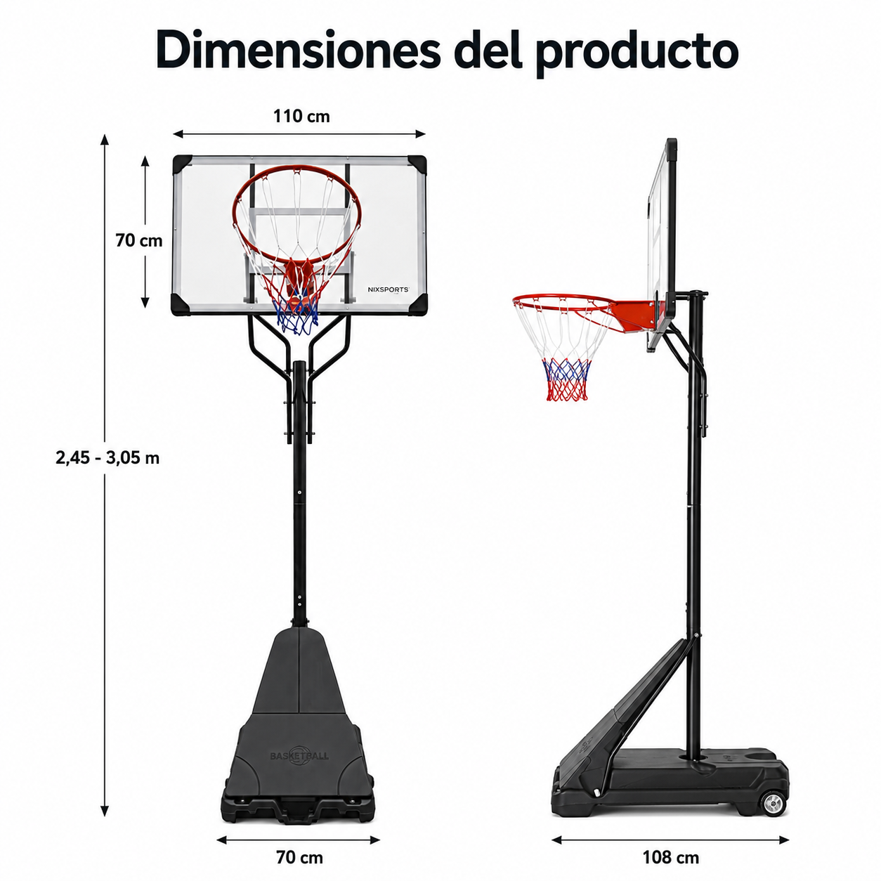 Canestro da Basket Portatile con Altezza Regolabile 2,45-3,05 m
