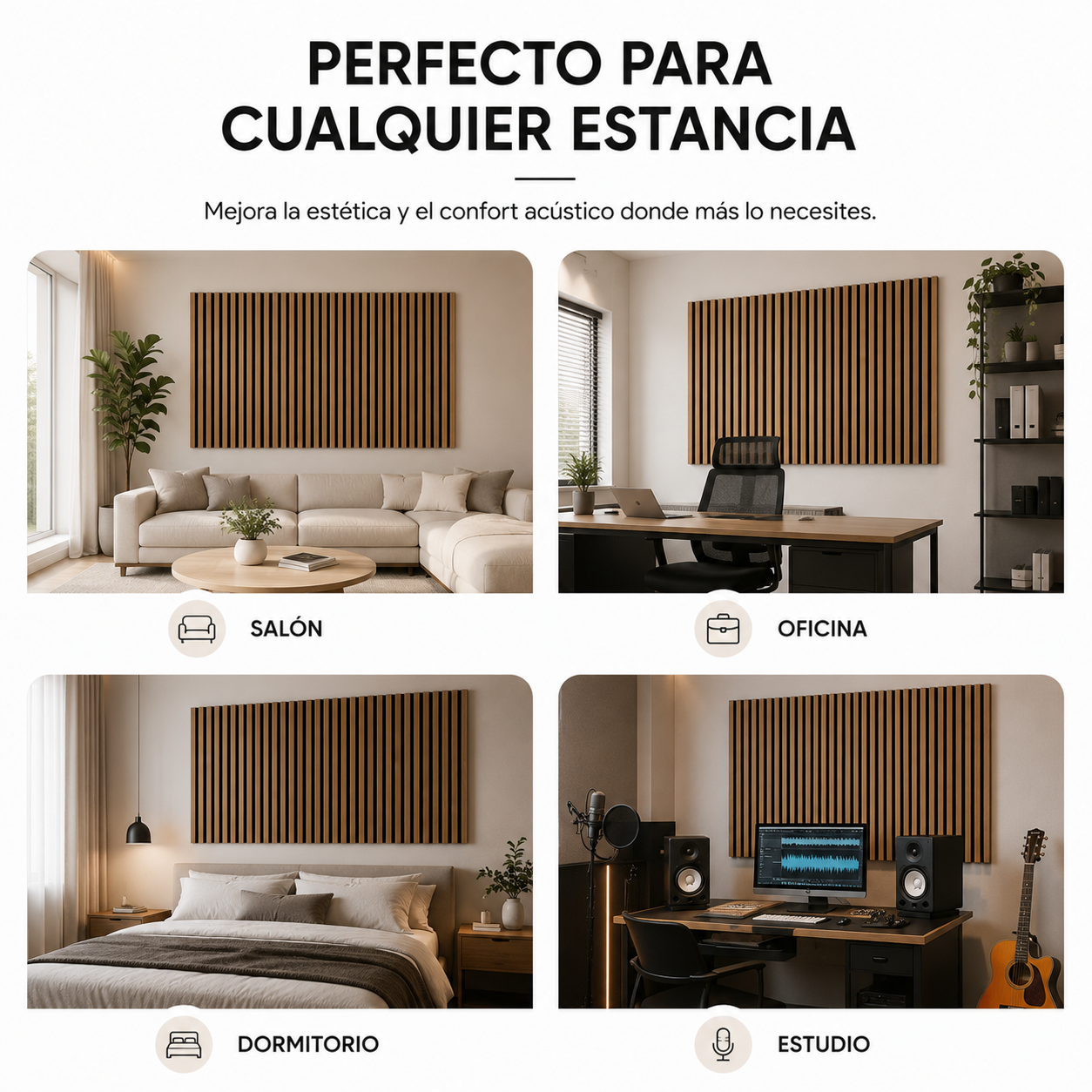 Panel Acústico MDF Efecto Madera Con Fieltro 240x60 Cm