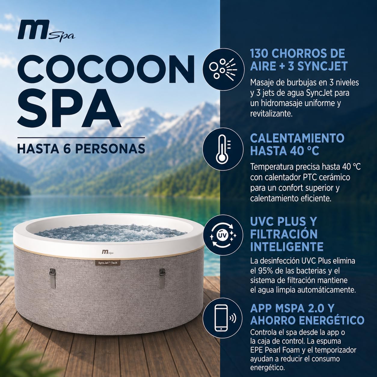 MSpa - Vasca idromassaggio gonfiabile semirigida circolare Cocoon-Eco 4–6 persone