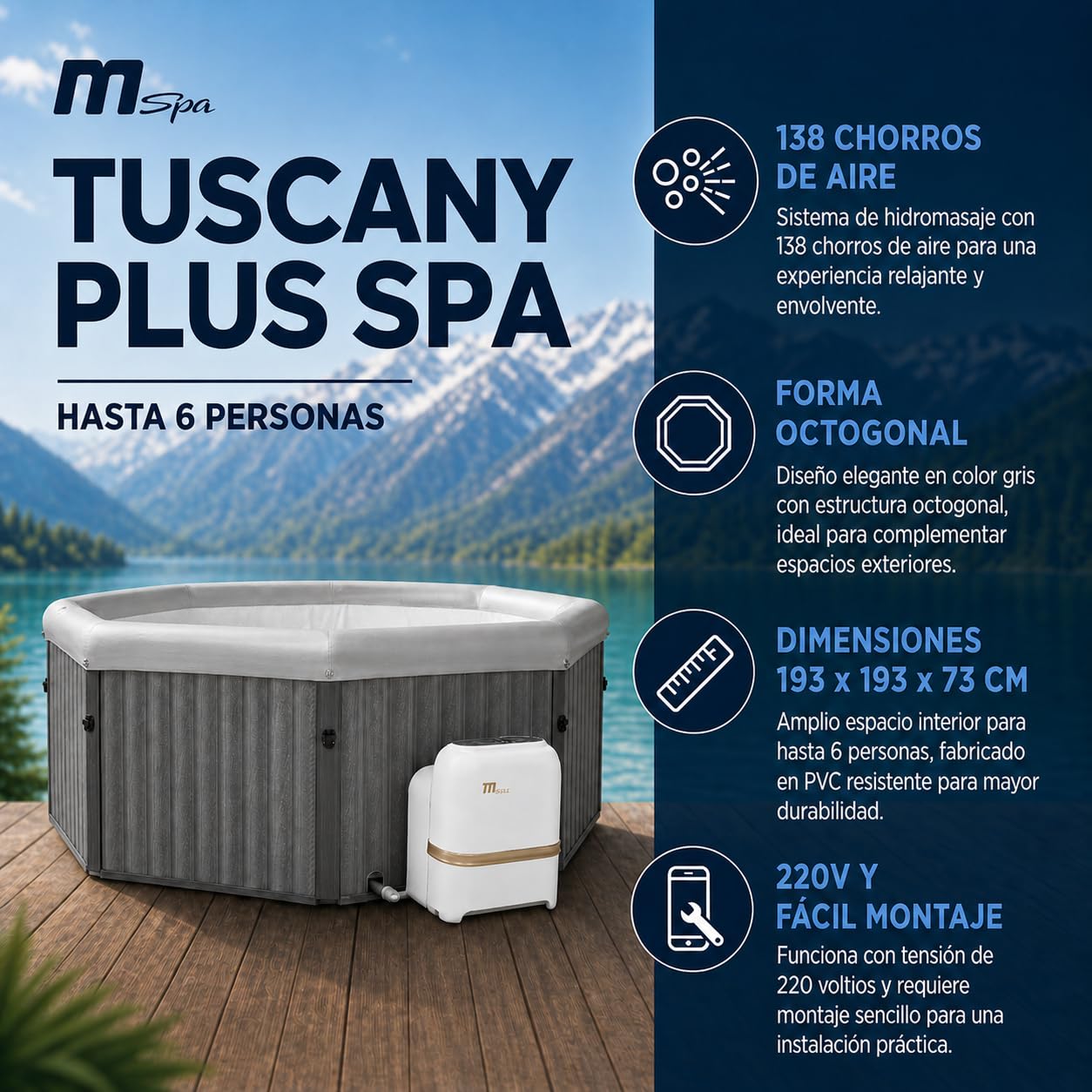 MSpa - Spa rígido quadrado Tuscany 4–6 pessoas