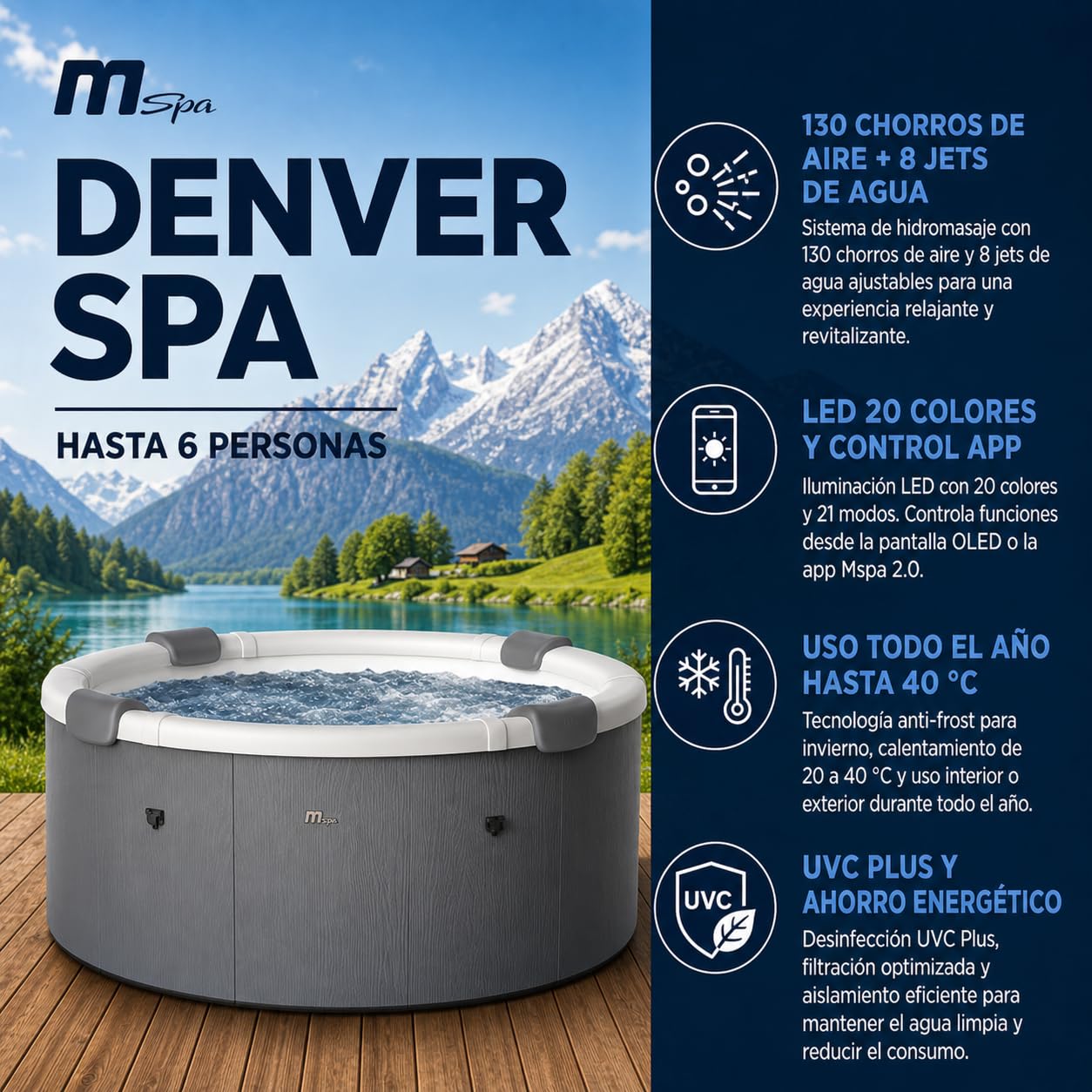 Mspa - Spa rigide rond Denver 4–6 personnes
