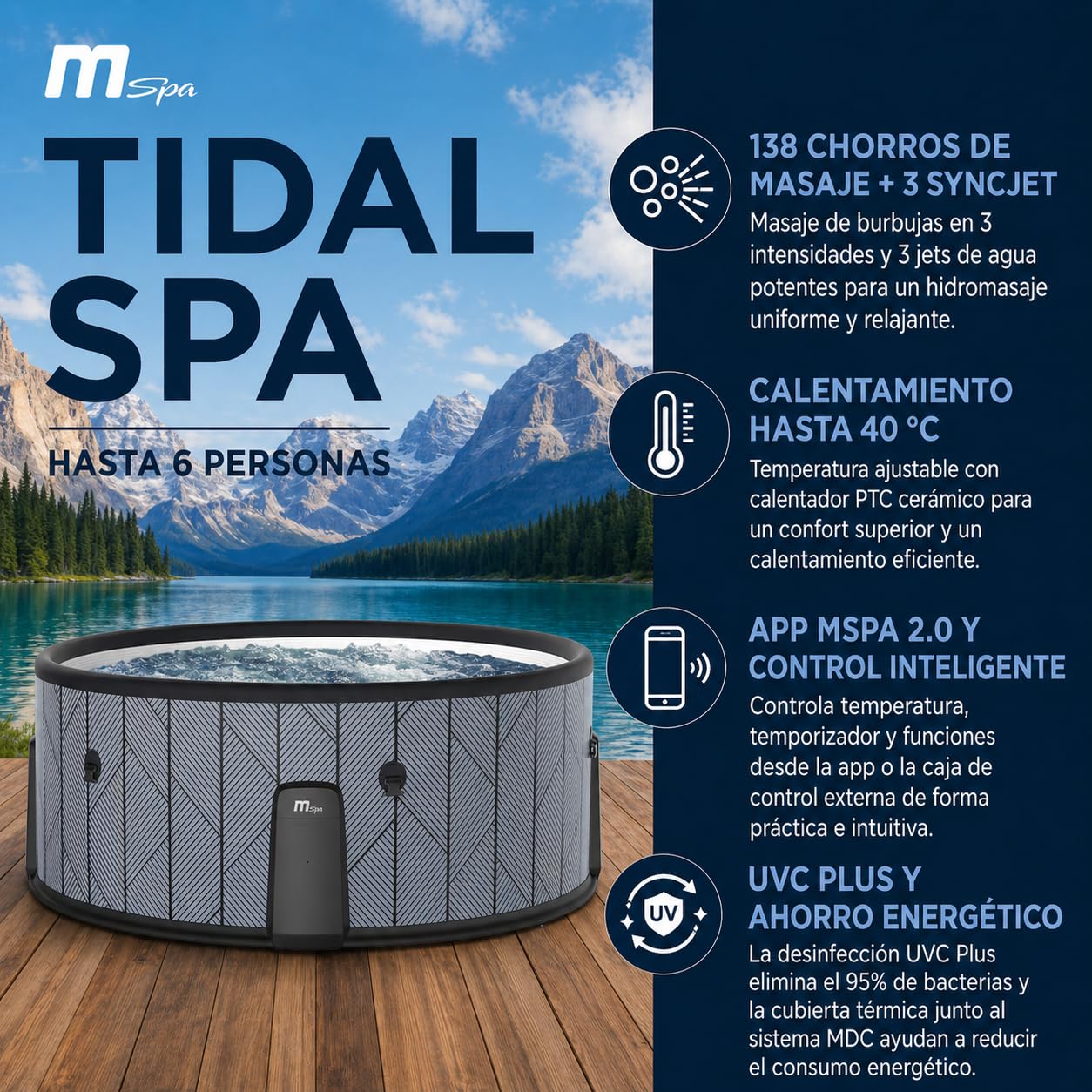 MSpa Spa insuflável semirrígido circular Tidal 4–6 pessoas