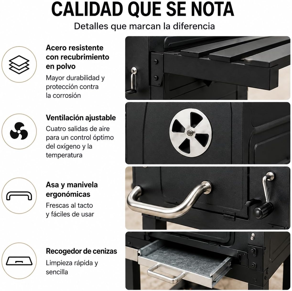 Barbacoa de Carbón Con Tapa y Carro Auxiliar