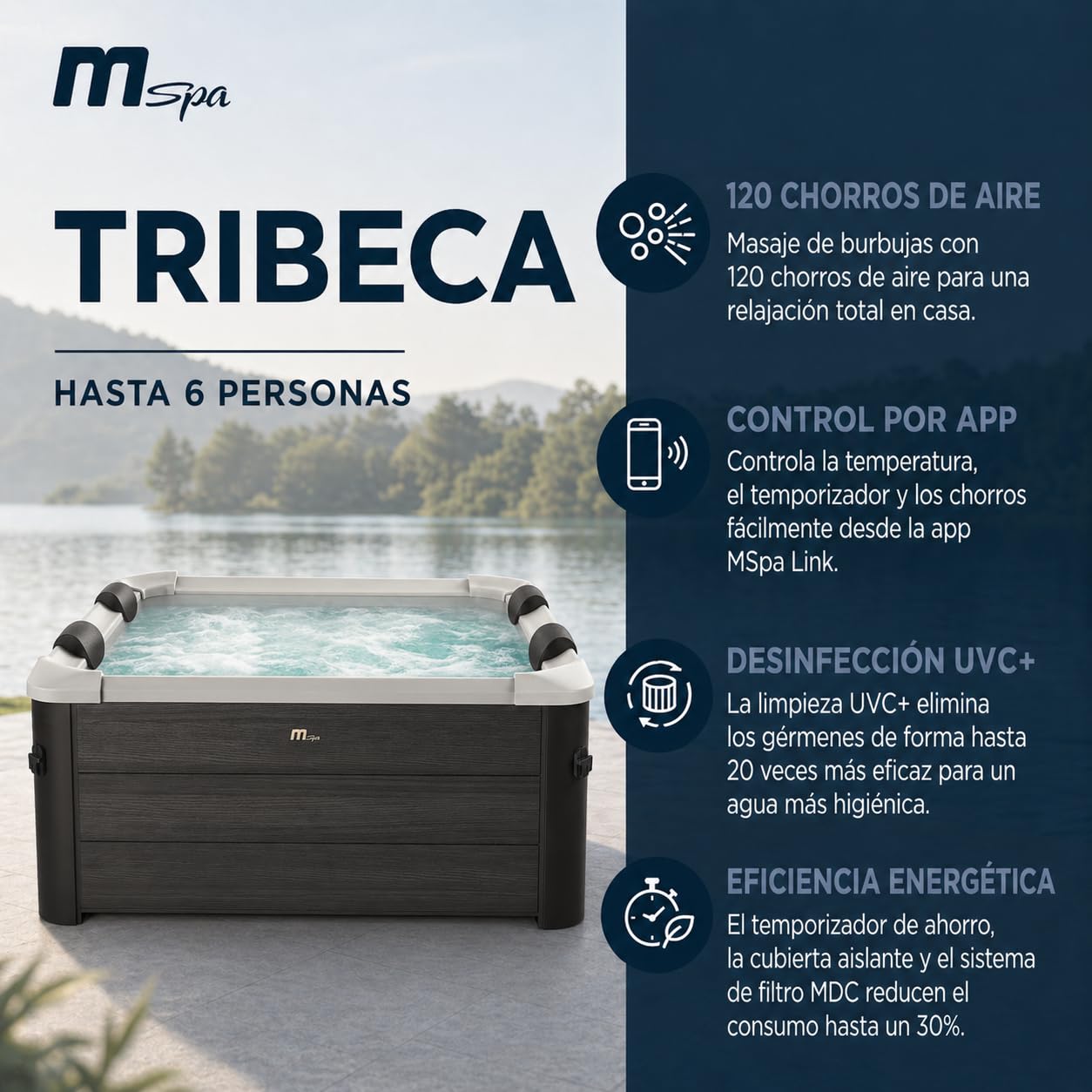 Mspa - Spa rígido quadrado Tribeca 4-6 pessoas