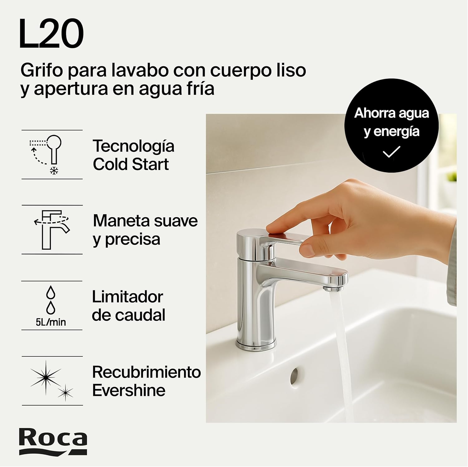 Roca - Grifo de lavabo cuerpo liso L20 A5A3K09C00