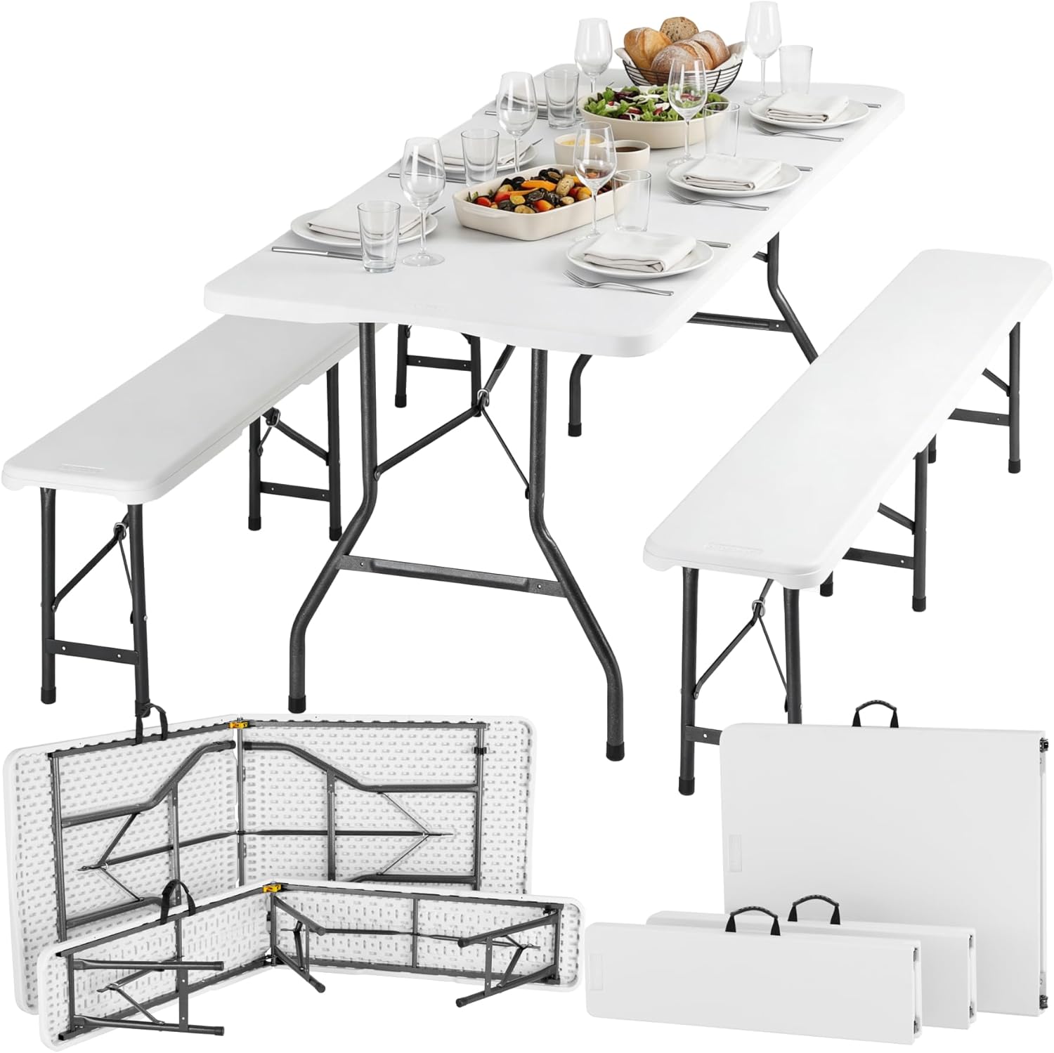 Set tavolo pieghevole con 2 panche da giardino 180x74x72 cm