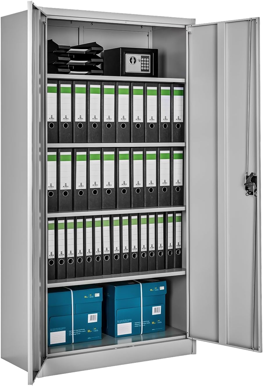 Armoire classeur de bureau en acier avec serrure 180x90x40 cm gris