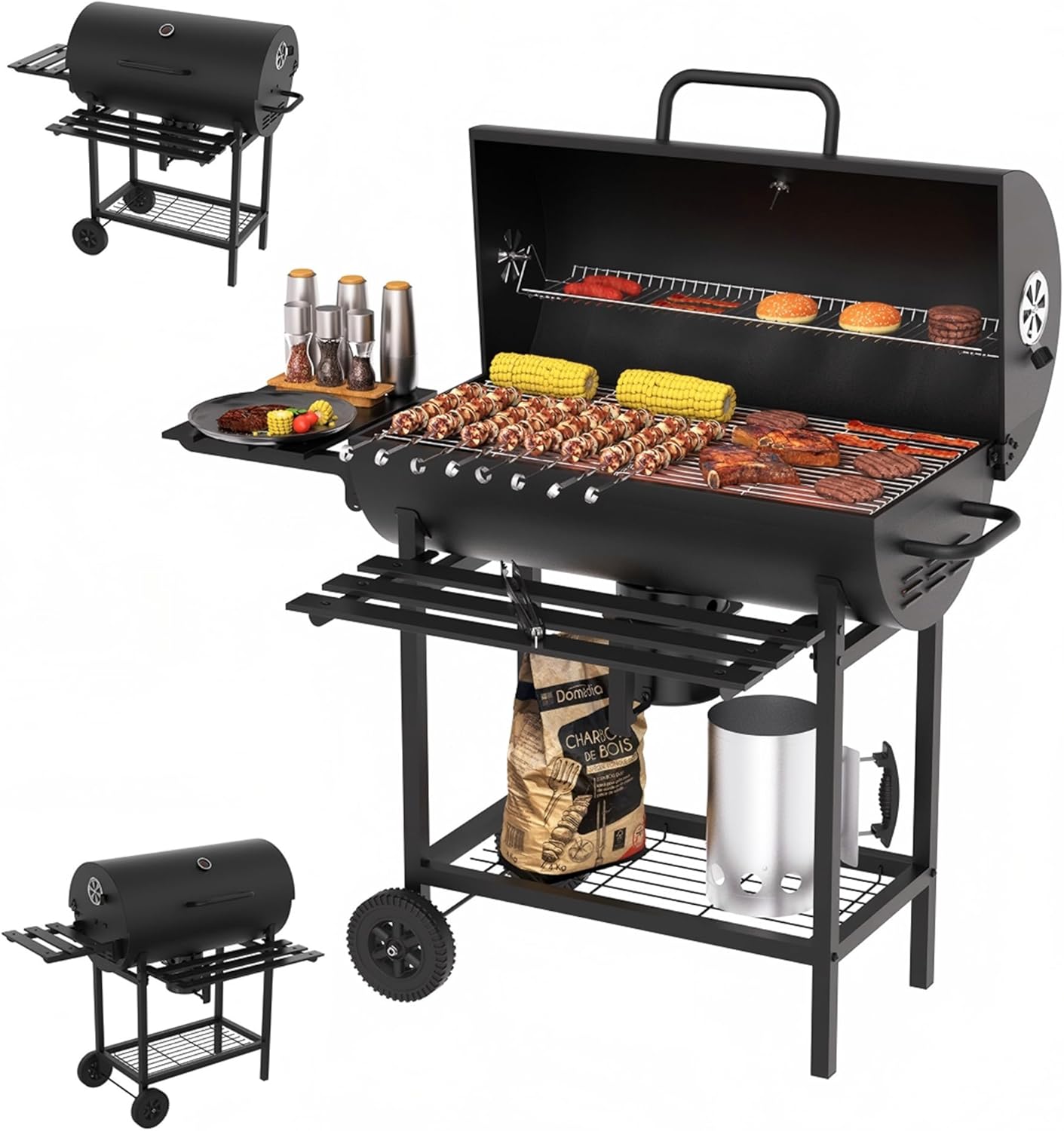 Barbecue a Carbone con Coperchio e Ventilazione Regolabile per Giardino con Ruote