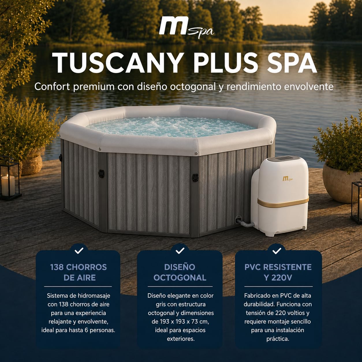 MSpa - Spa rígido quadrado Tuscany 4–6 pessoas
