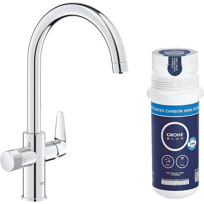 Grohe - Conjunto de grifo de fregadero Blue Pure  StartCurve con filtro cromo