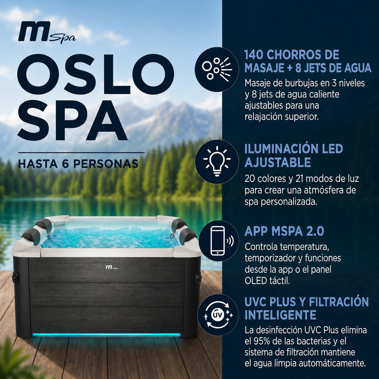 MSpa – Spa rígido quadrado Oslo Aero Plus 4–6 pessoas