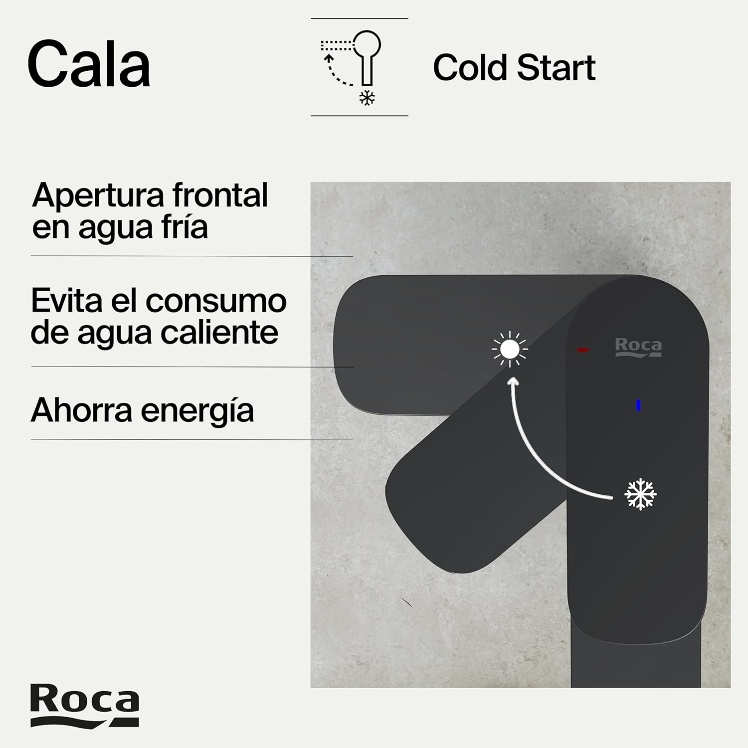 Roca - Mezclador monomando para lavabo con cuerpo liso Negro Mate Cala A5A326ENB0