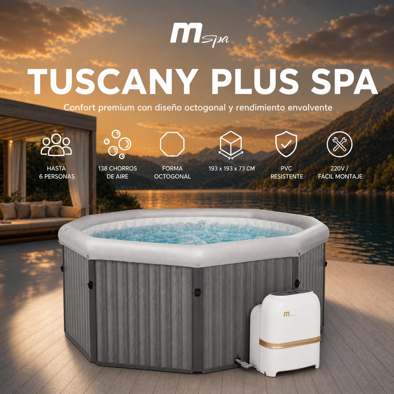 MSpa - Spa rígido quadrado Tuscany 4–6 pessoas