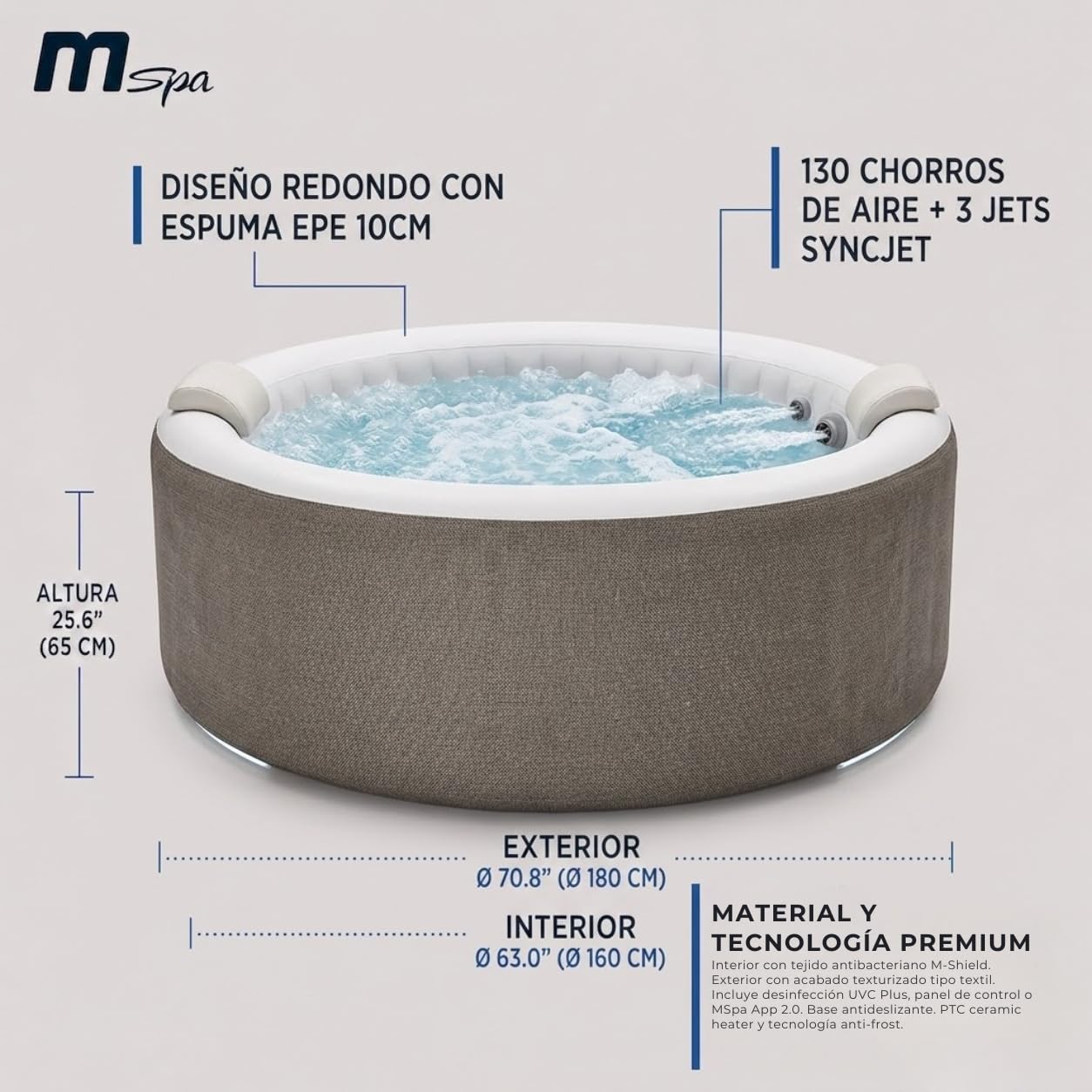 MSpa - Vasca idromassaggio gonfiabile semirigida circolare Cocoon-Eco 4–6 persone