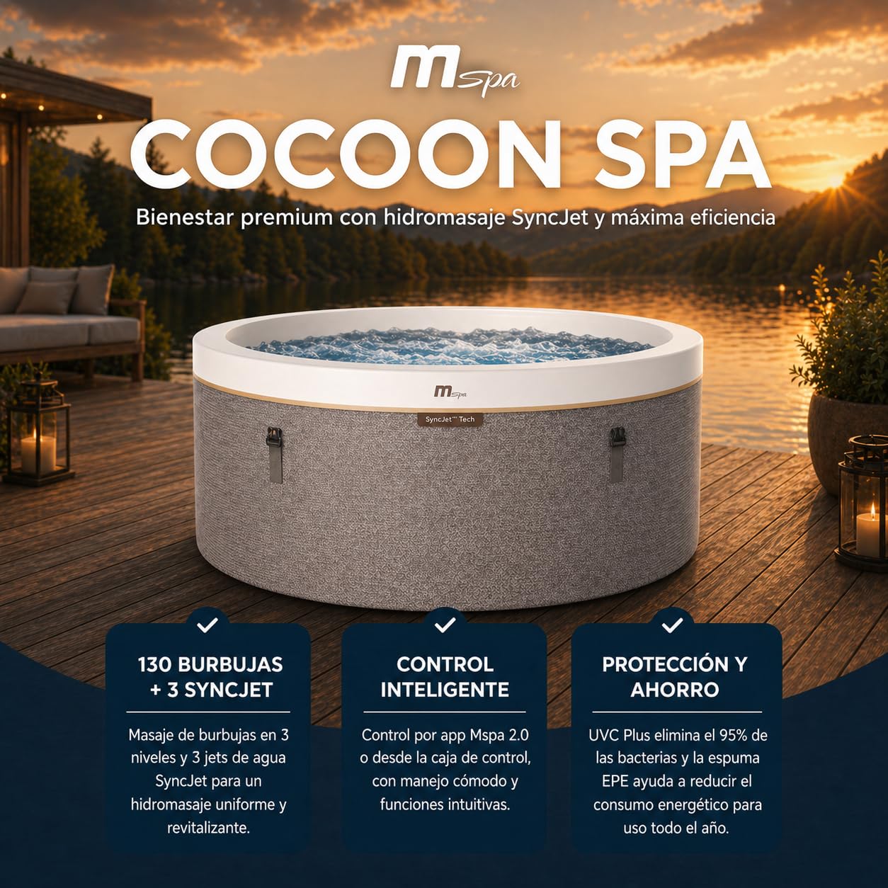 MSpa - Vasca idromassaggio gonfiabile semirigida circolare Cocoon-Eco 4–6 persone