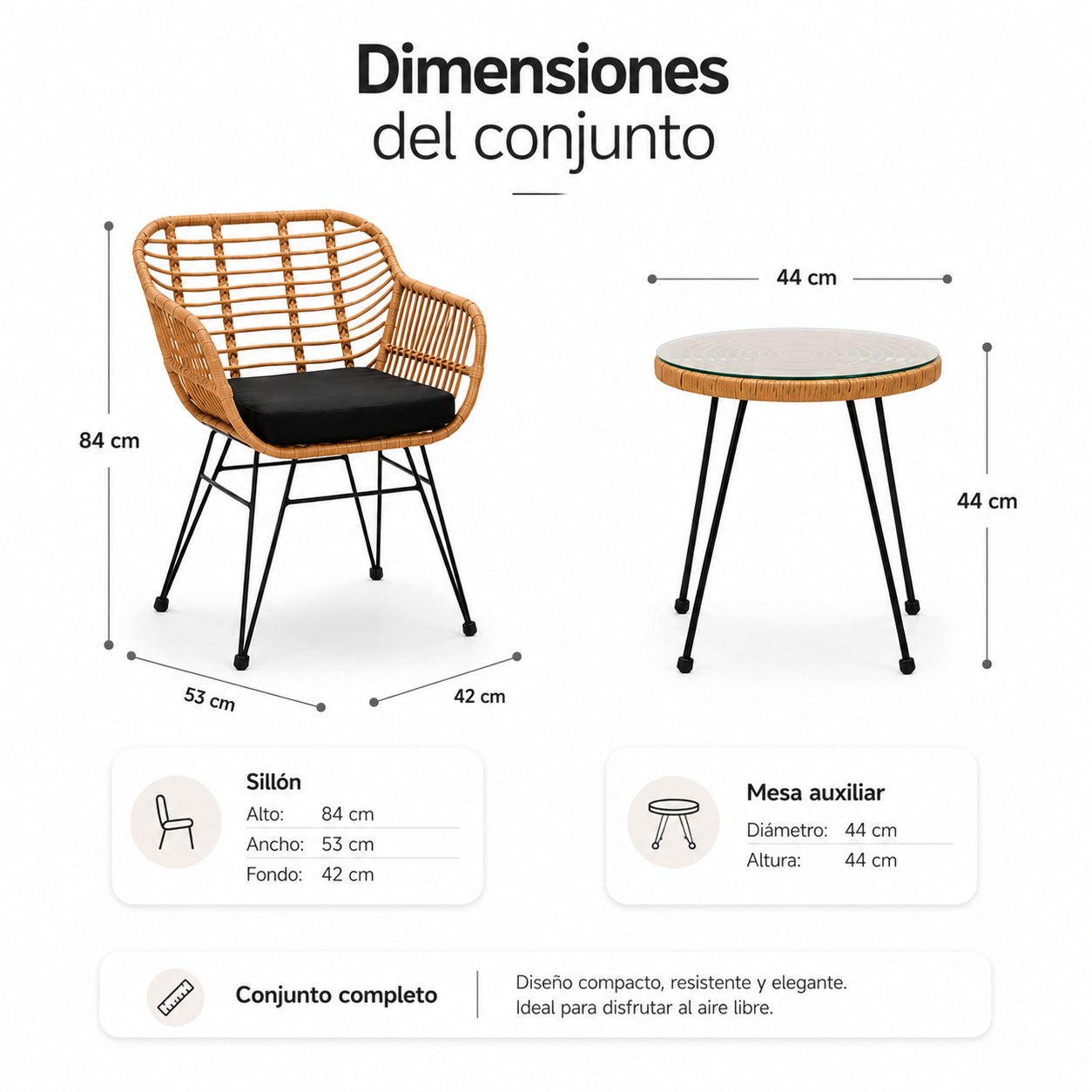 Rotan tuinset met 2 fauteuils en ronde tafel voor terras en balkon