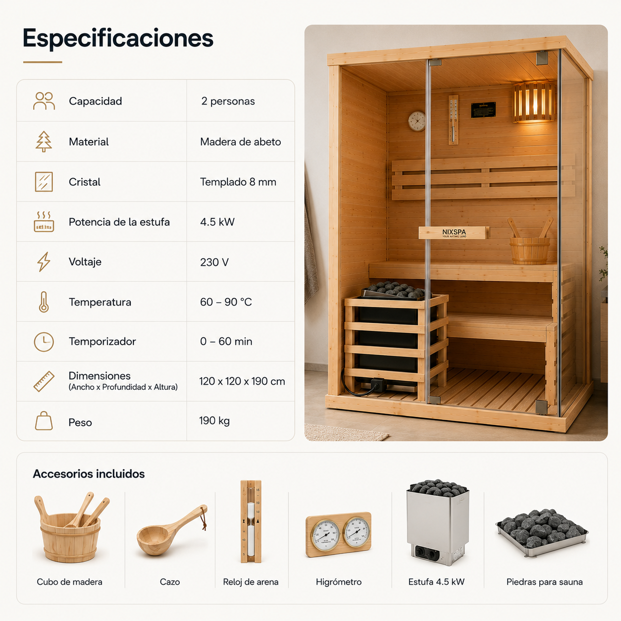 Sauna Finlandais pour Maison 2 Personnes en Bois d'Épicéa
