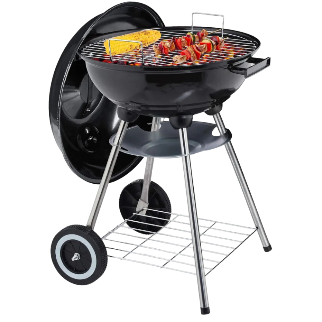 Barbecue a Carbone Rotondo Portatile con Coperchio e Ventilazione