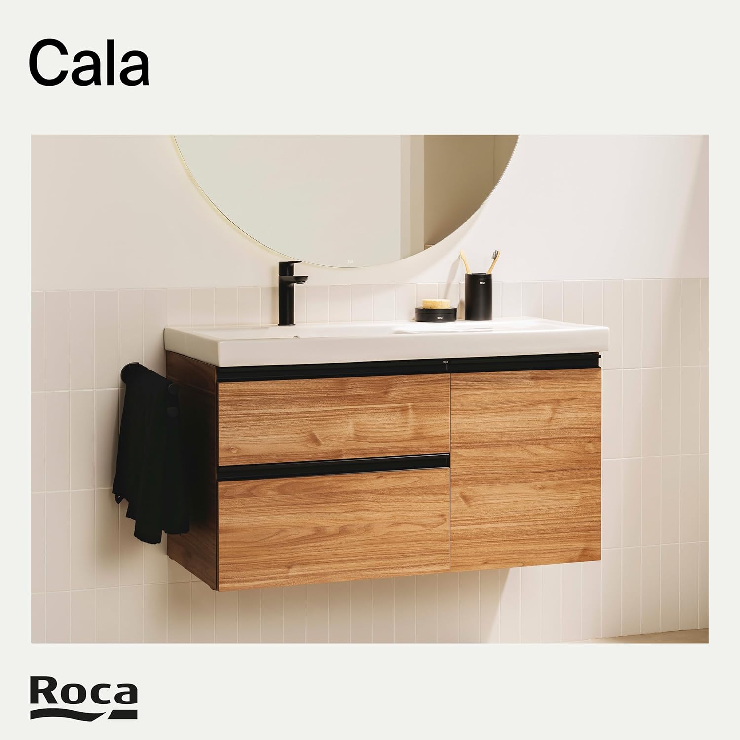 Roca - Mezclador monomando para lavabo con cuerpo liso Negro Mate Cala A5A326ENB0