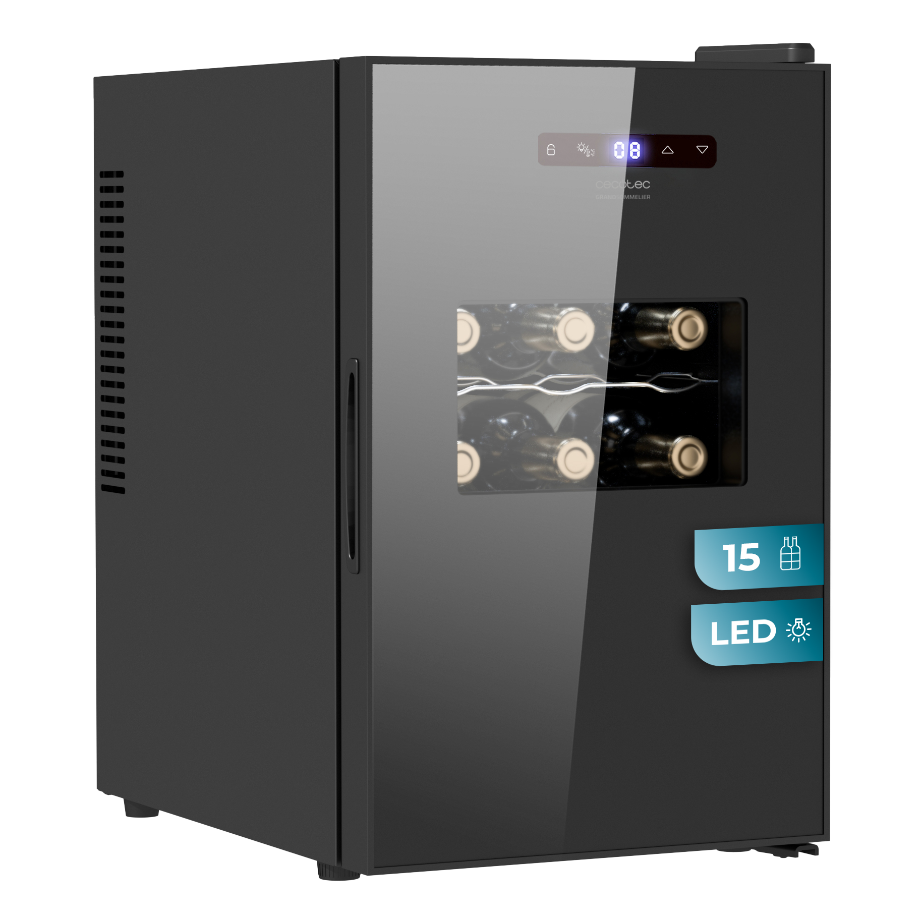 Cecotec Bolero GrandSommelier 1550 CoolCrystal Vinoteca Termoeléctrica Silenciosa Negra Para 15 Botellas