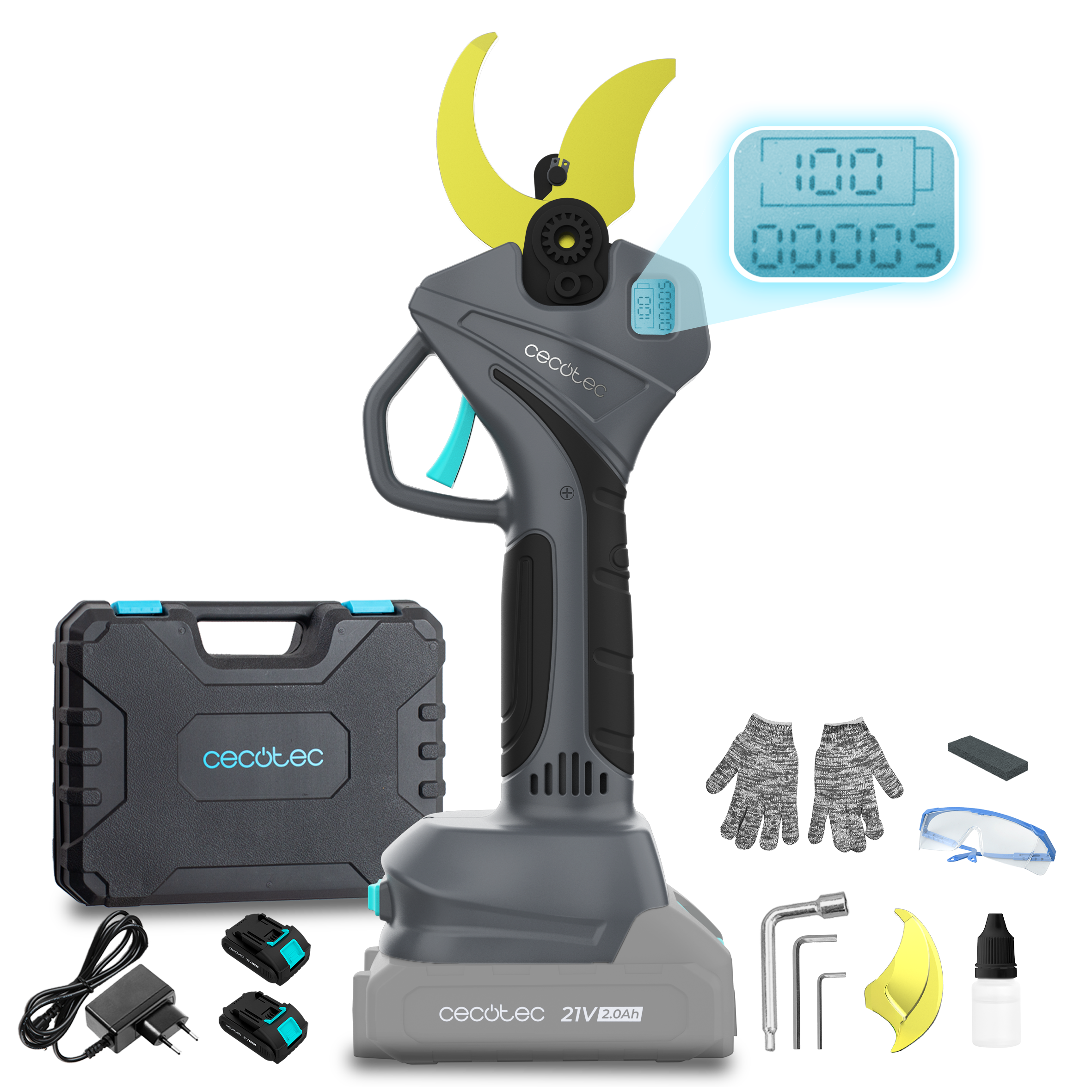 Cecotec TitanCut 5000 Cortasetos Inalámbricos 42 mm Apertura, Batería 21V 2Ah, Pantalla Digital