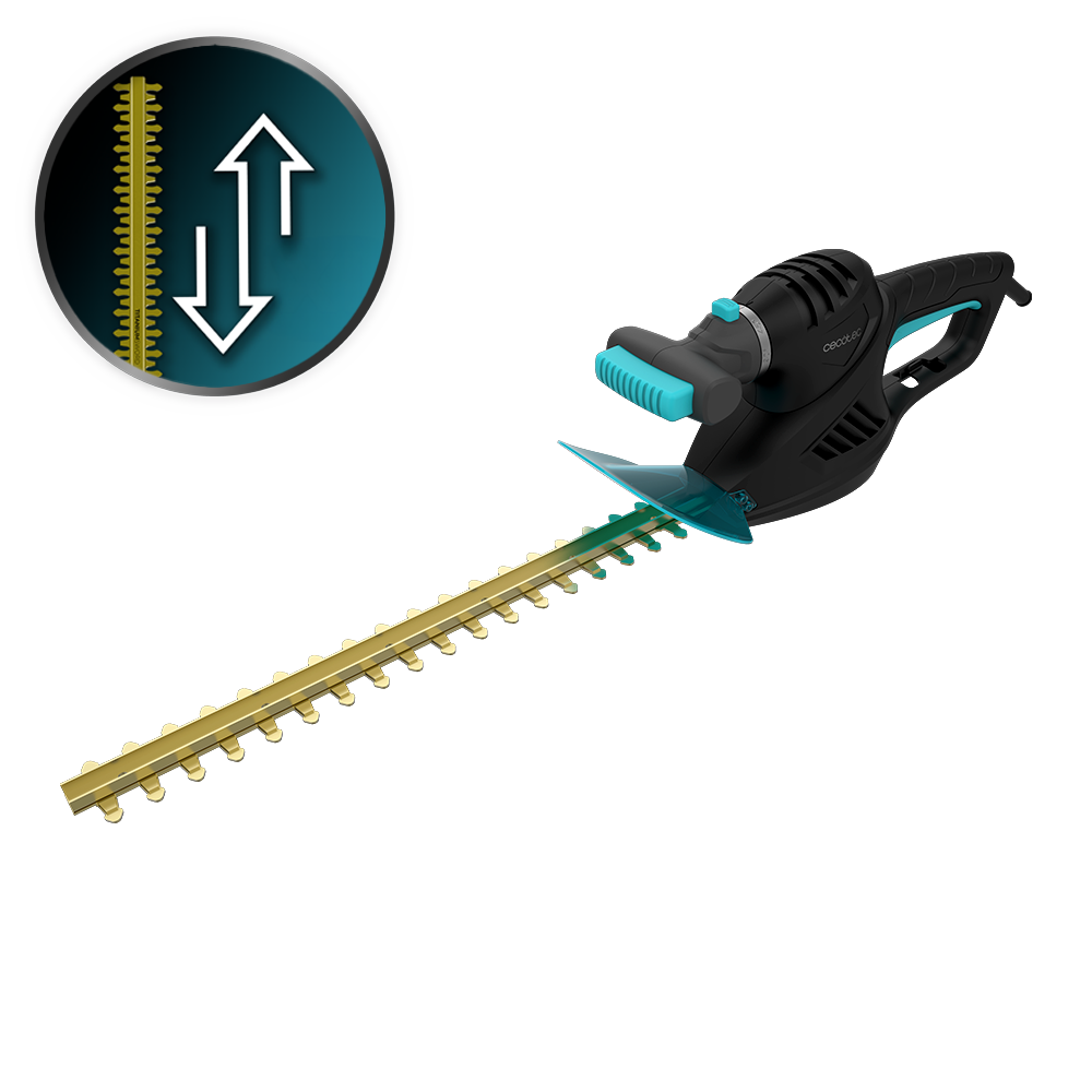 Cecotec Cortasetos TitaniumSword 450 con Cuchillas de Titanio Láser, 45 cm de Corte, Mango Ergonómico y Giro