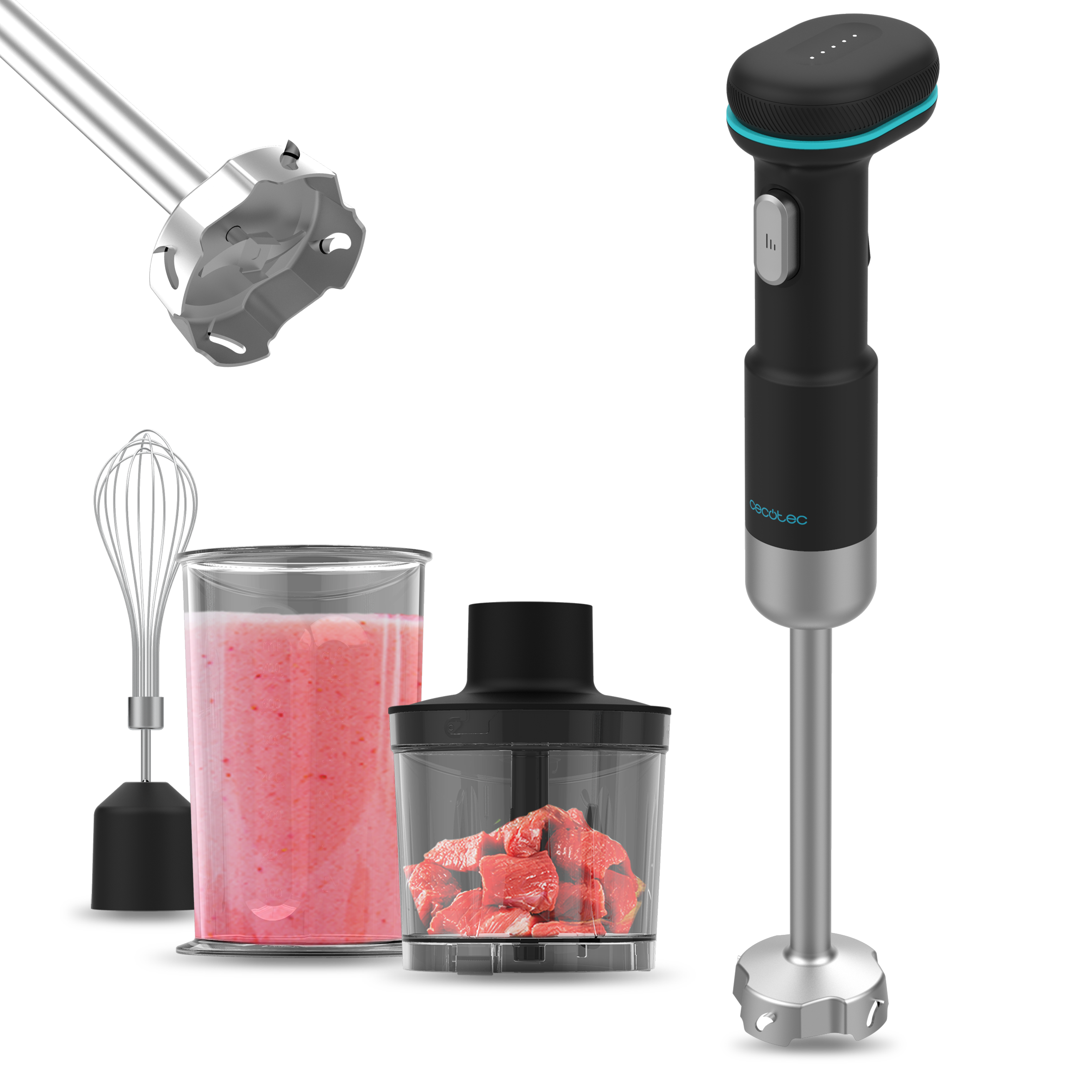 Cecotec BlendGo Hand Batidora de Mano con Kit Completo de Accesorios Varillas Picadora y Vaso Batidor