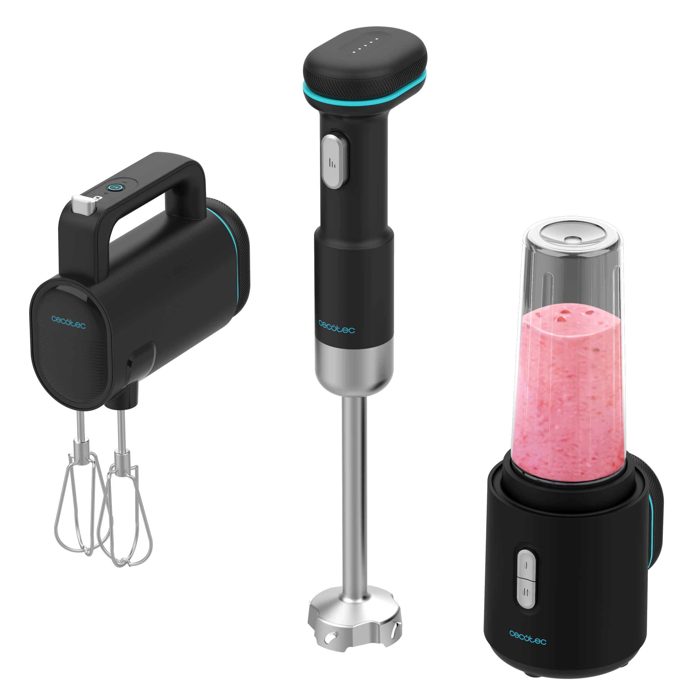 Cecotec BlendGo Pack Batidora Inalámbrica Carga Rápida 2 Horas Con Indicadores de Batería y Accesorios