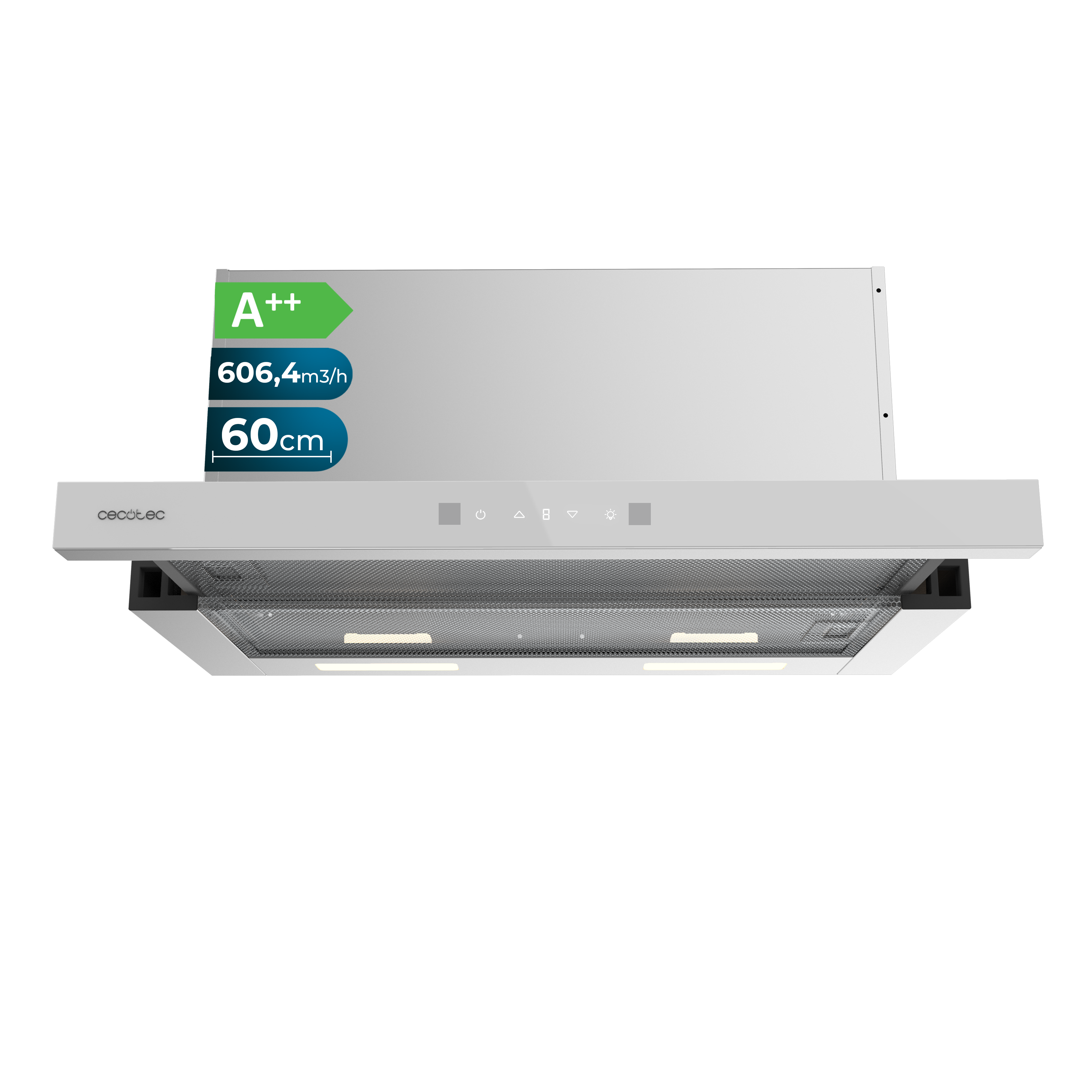 Campana Extractora Cecotec Bolero Flux TLT 60 cm Frontal Cristal Blanco Y Cuerpo Inoxidable 606 m3h