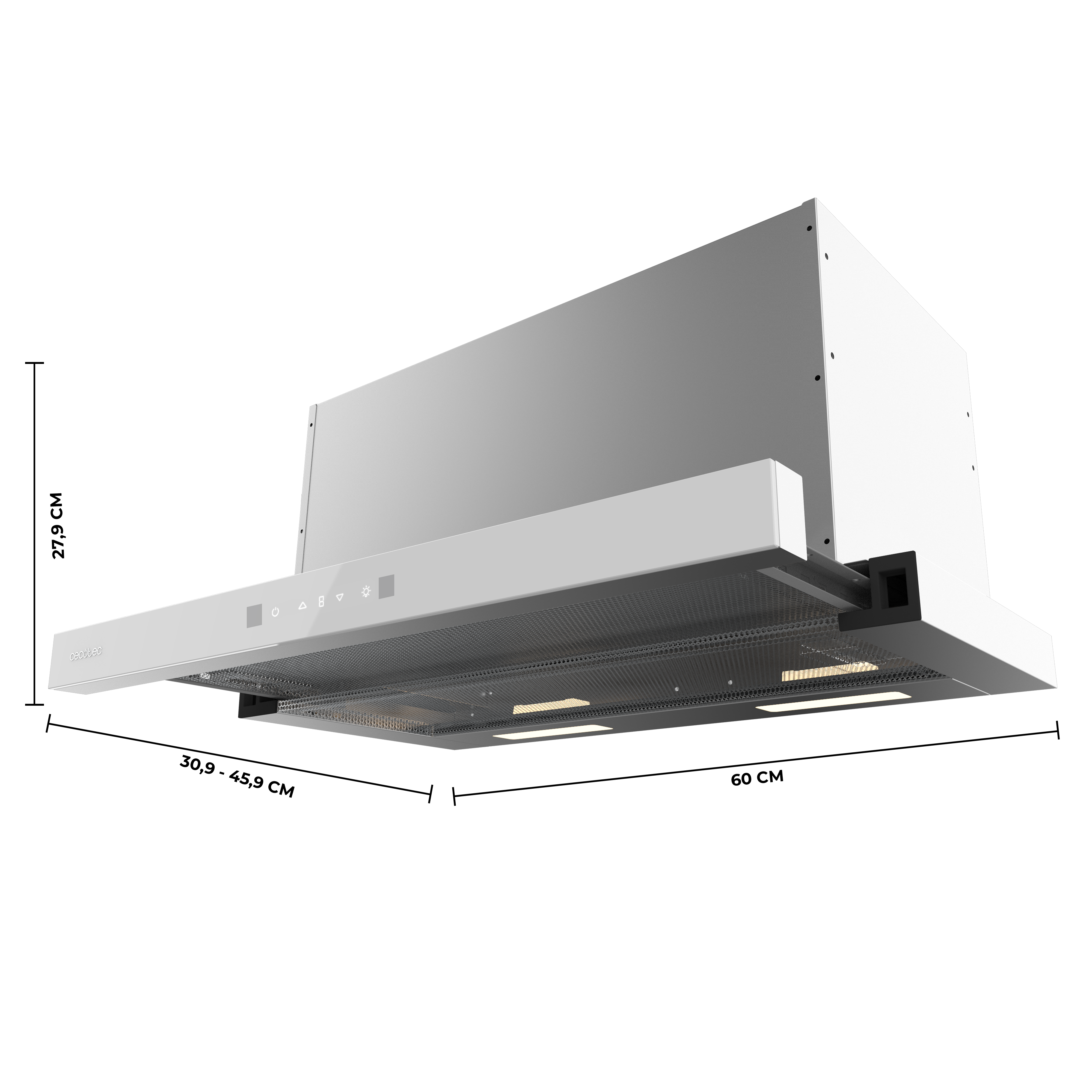 Campana Extractora Cecotec Bolero Flux TLT 60 cm Frontal Cristal Blanco Y Cuerpo Inoxidable 606 m3h