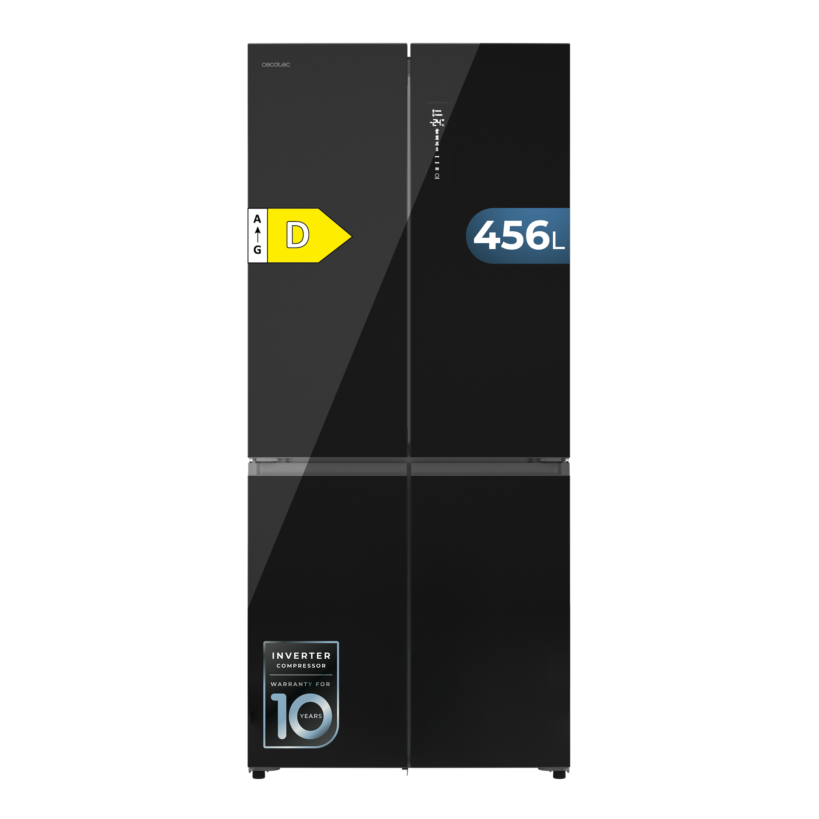 Cecotec Bolero CoolMarket 4D 456 L SBI Nevera Cristal Negro Con Ventilación Inferior-Frontal D