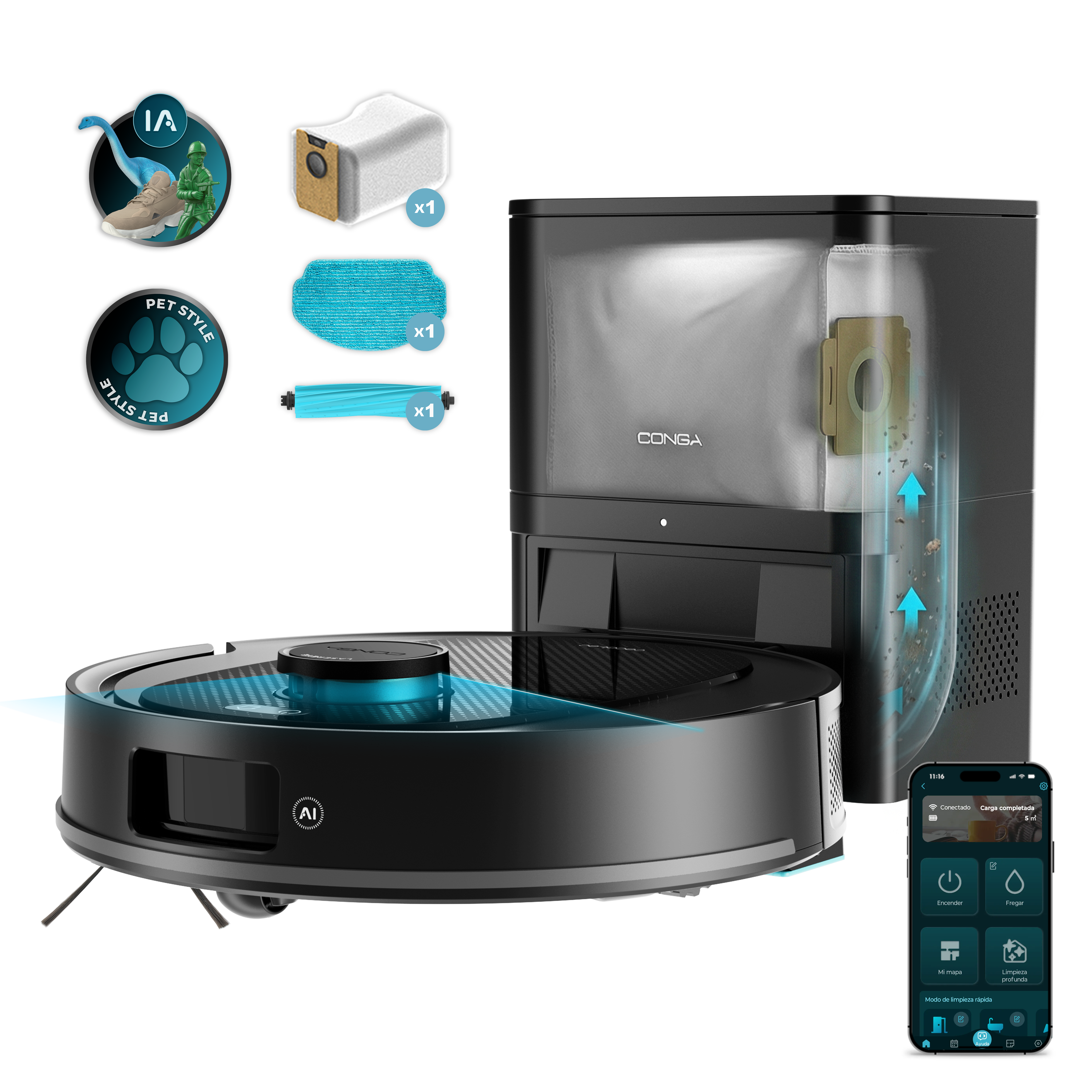 Cecotec Conga Y80 Saugroboter mit KI, Laser Eye, intelligenter Navigation und interaktiver Karte