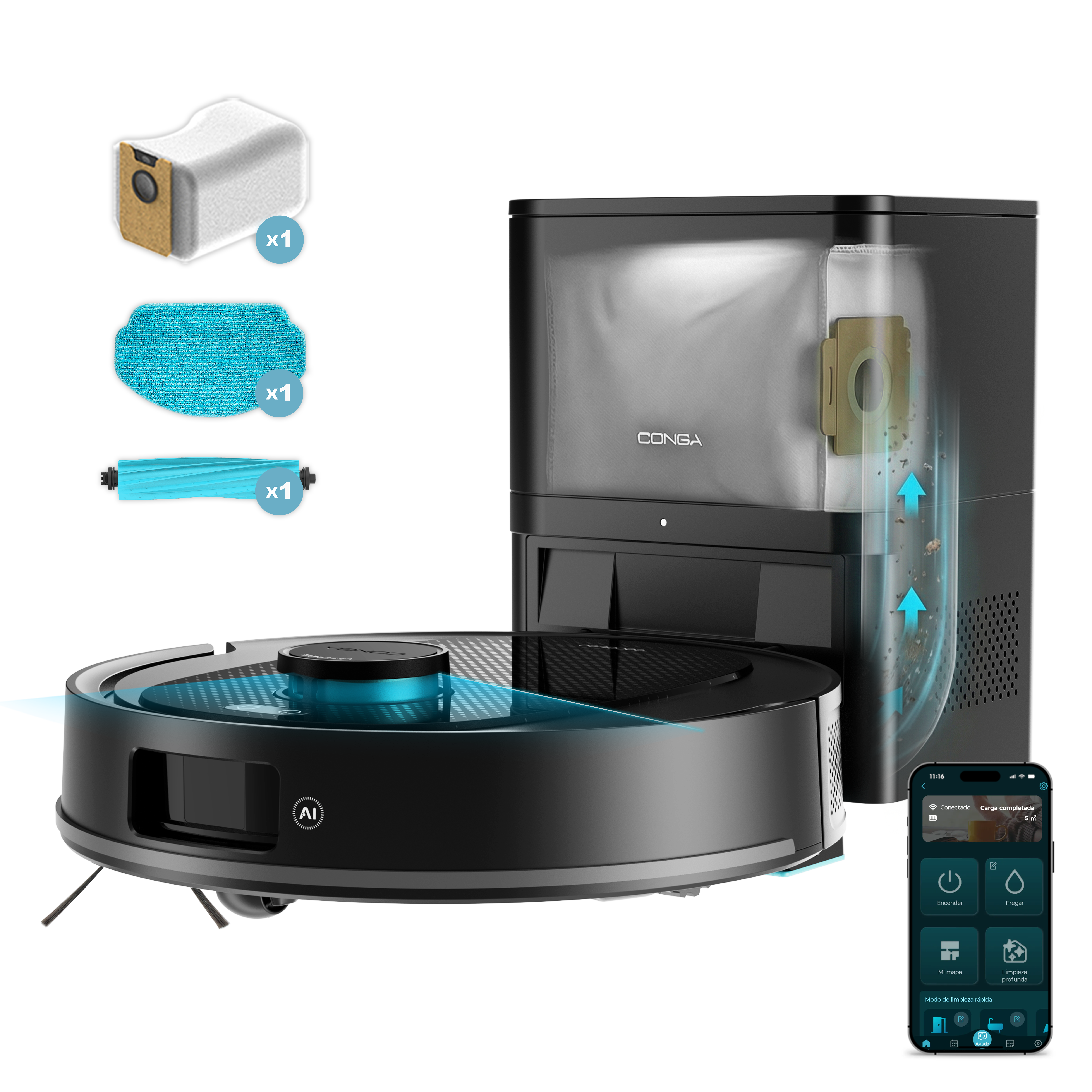 Cecotec Conga Y80 Robot Aspirateur IA Laser Eye, Navigation Intelligente et Carte Interactive