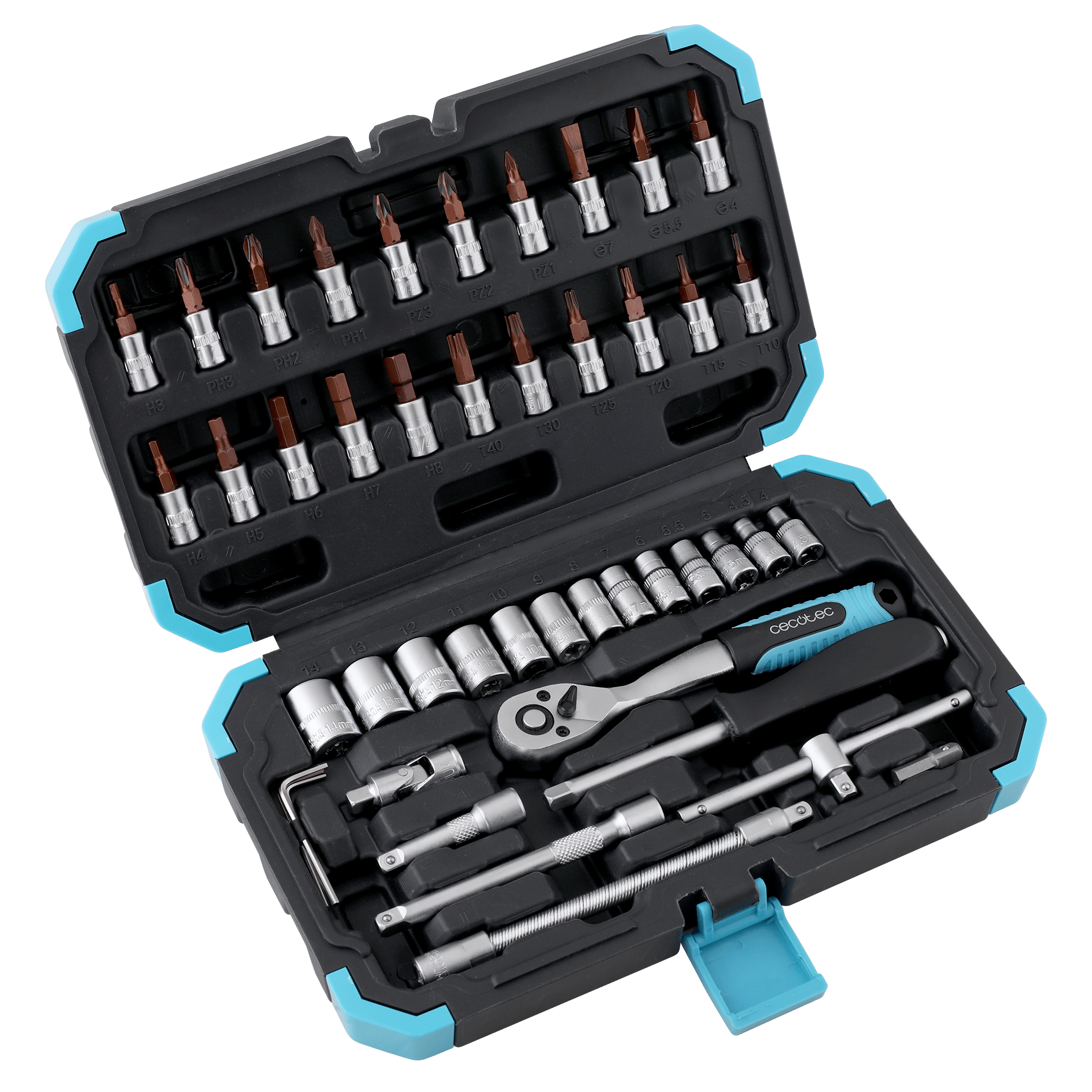 Cecotec Caja de Herramientas ToolBox KRK 2200 Set 46 Piezas con Carraca Profesional de 72 Dientes