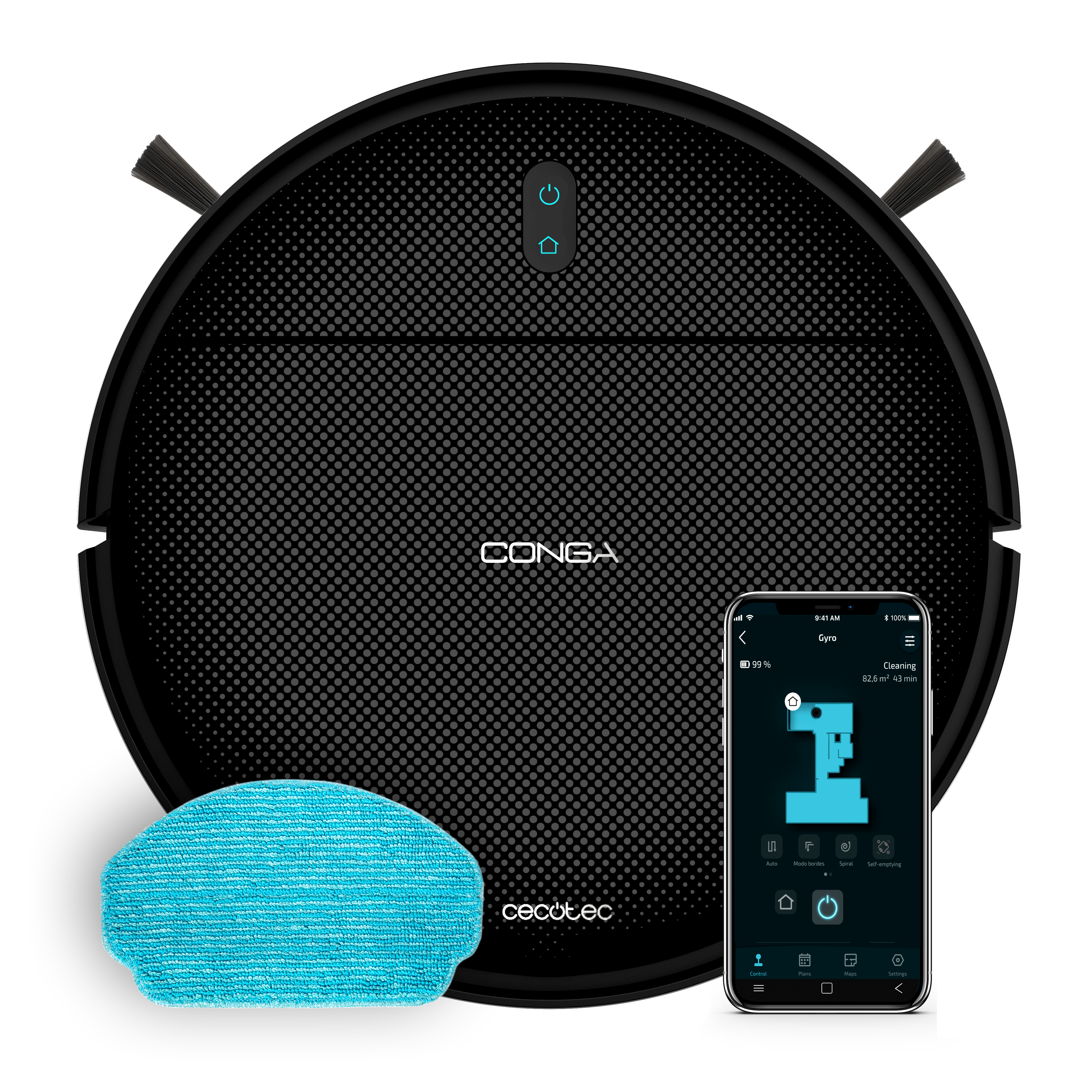 Cecotec Conga M10 Aqua Robot Aspirapolvere 3000 Pa Navigazione Giroscopica Fino a 150 Metri Quadrati Batteria 2000 mAh Mocio