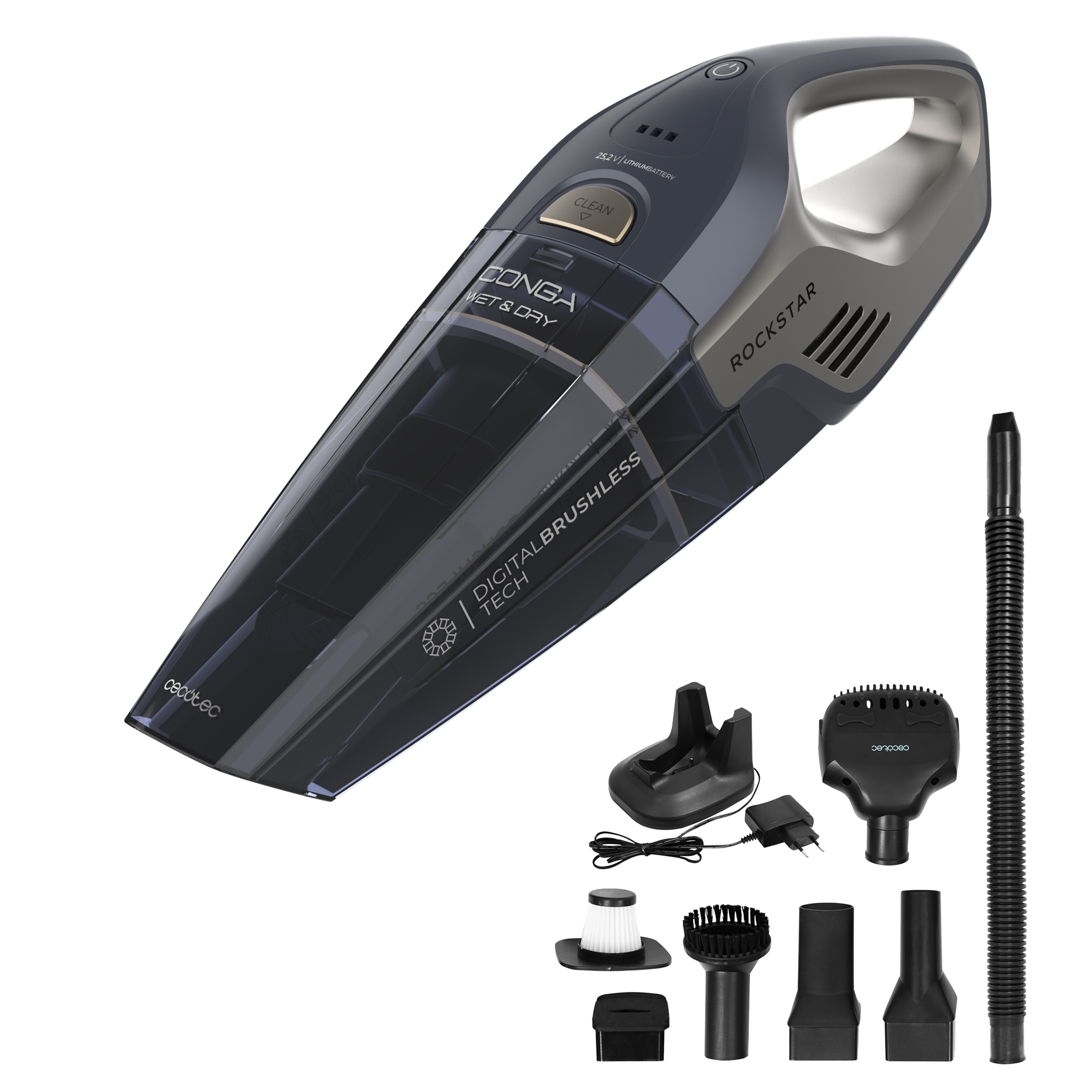 Cecotec Conga Rockstar 25,2V Animal Aspirapolvere Senza Fili Bagnato e Asciutto Portatile Leggero e Potente
