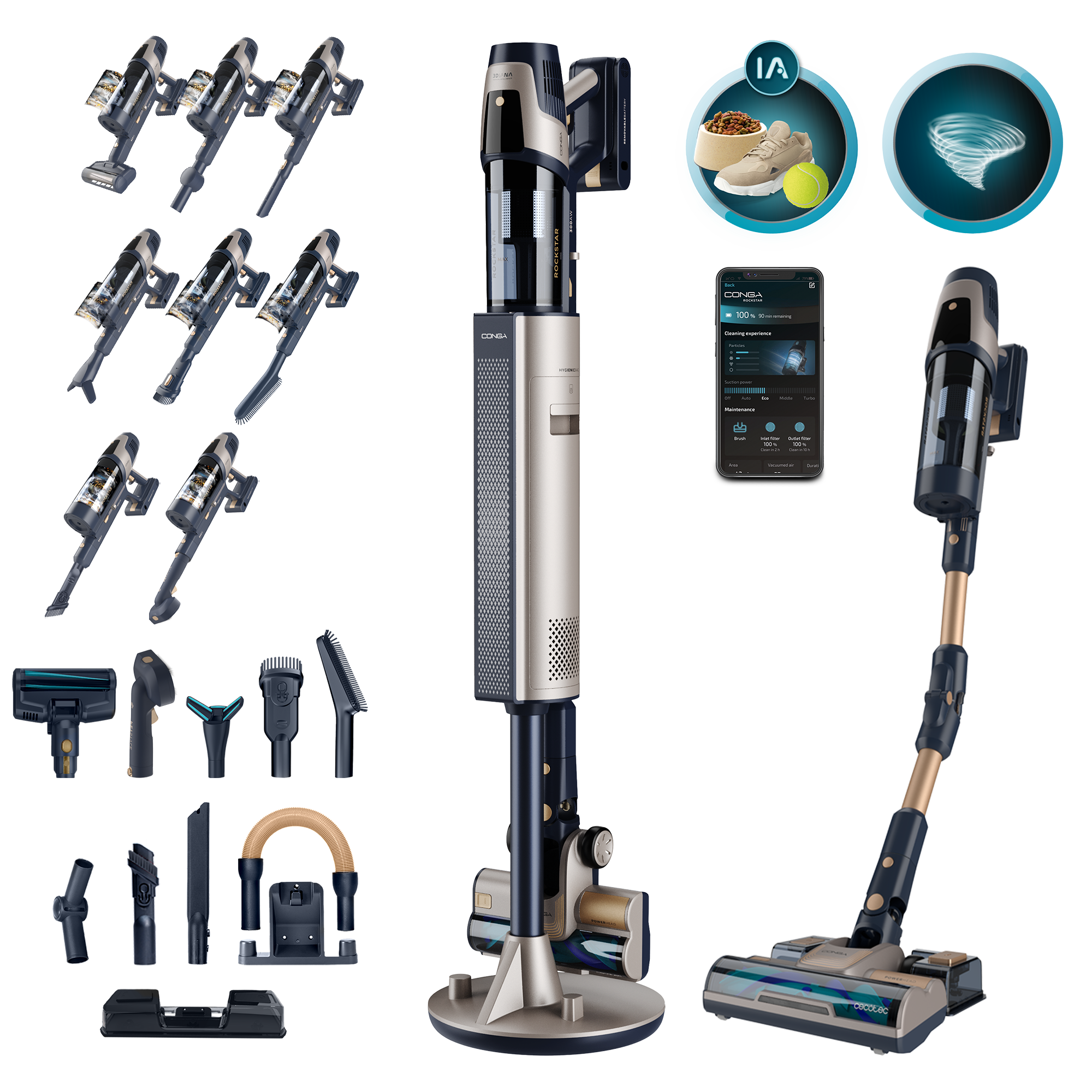 Cecotec RZ90 AI AquaPet Flex Conectado Aspirador Vertical Inteligente Con Base De Autovaciado
