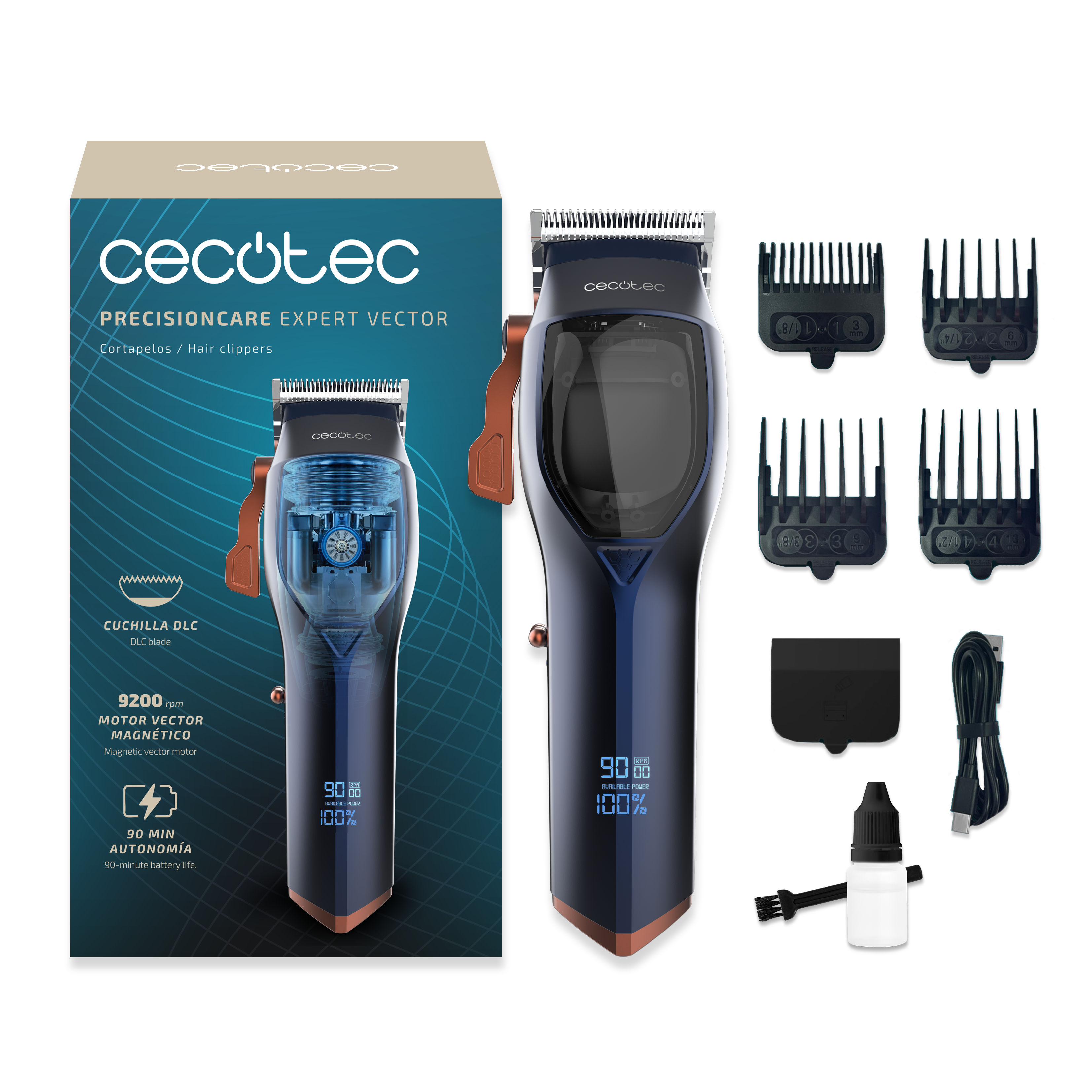 Cecotec PrecisionCare Expert Vector Cortapelos Profesional 9200 RPM Motor Magnético Cuchilla DLC