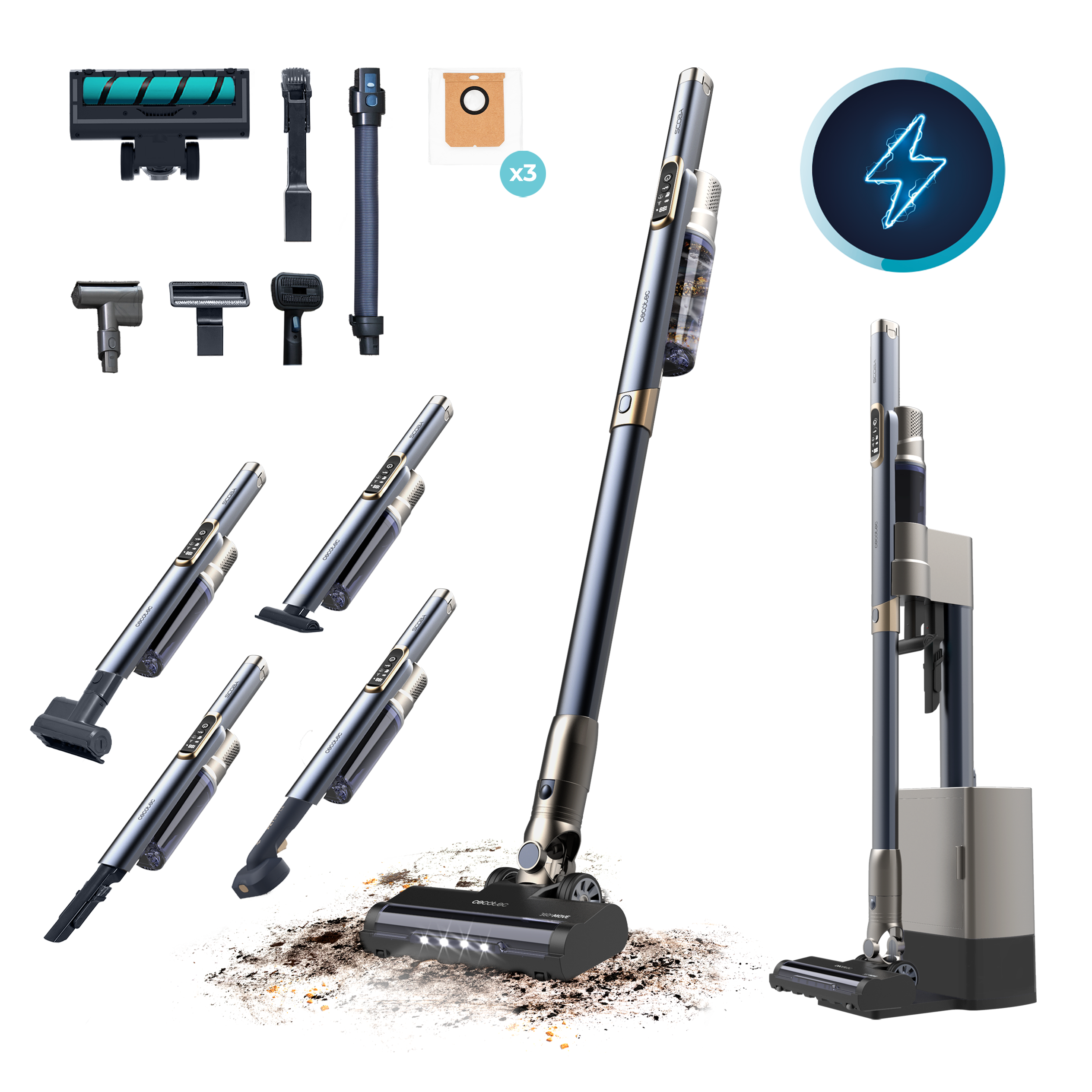 Cecotec Scoba 3000 Station Aspiradora 2 En 1 Vertical Y Mano Con Autovaciado Higiénico Y Ligera