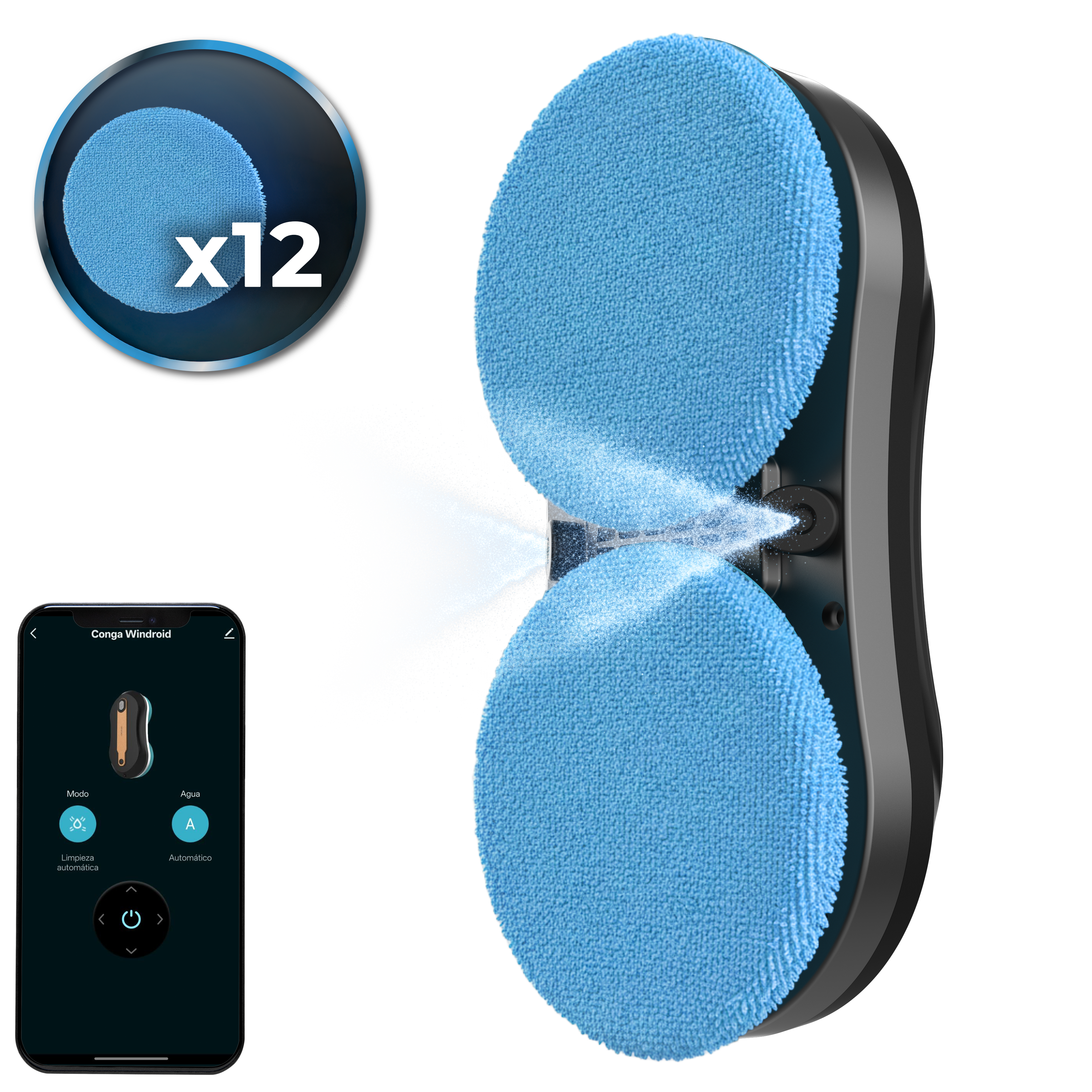 Cecotec Conga Windroid W10 Doppelsprüh-Fensterreiniger Automatisch mit 4 Modi und Seitensprühfunktion