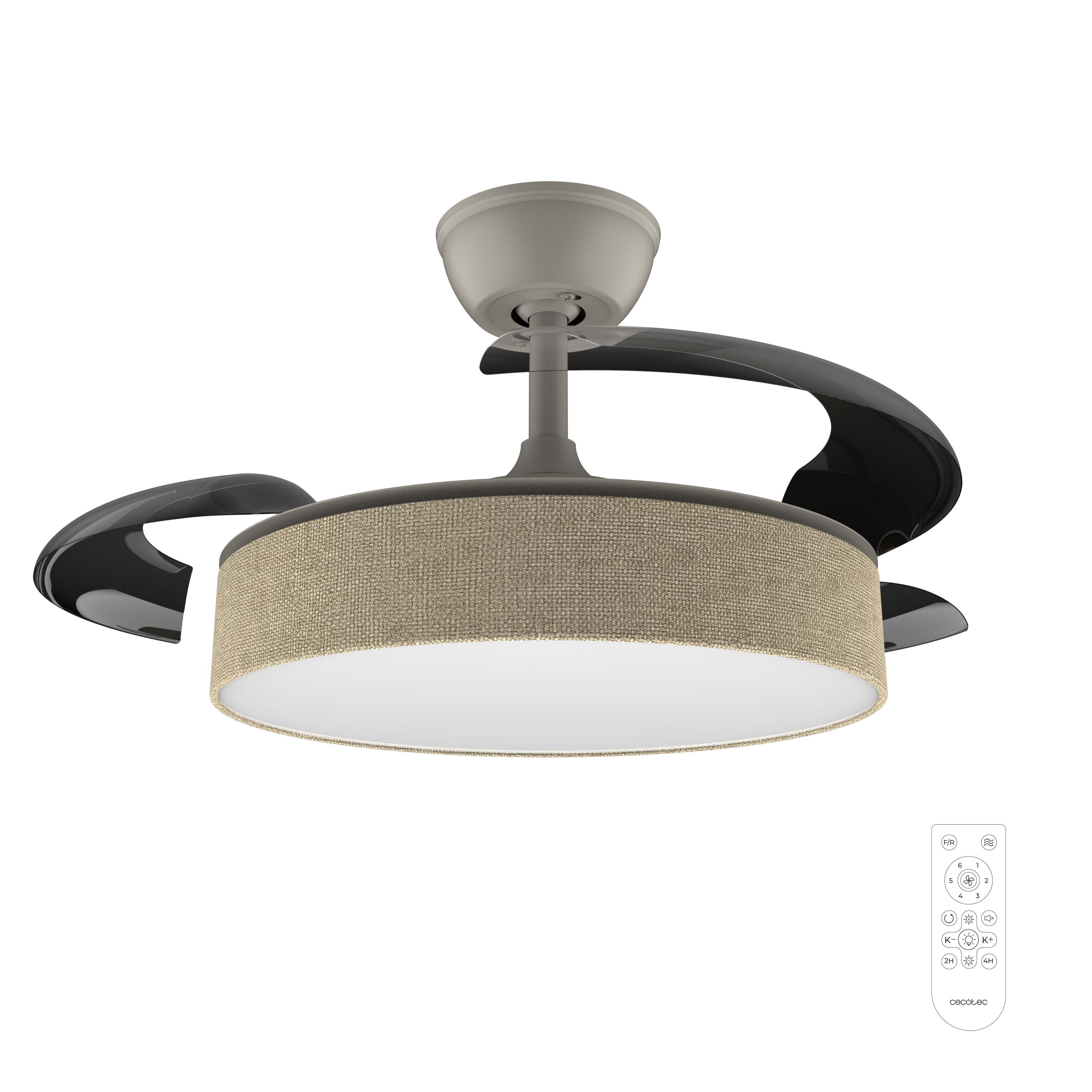 Cecotec EnergySilence Aero 3666 Ventilador de Techo DC 30W 6 Velocidades 3 Aspas Retráctiles 91 cm Invisible Textile