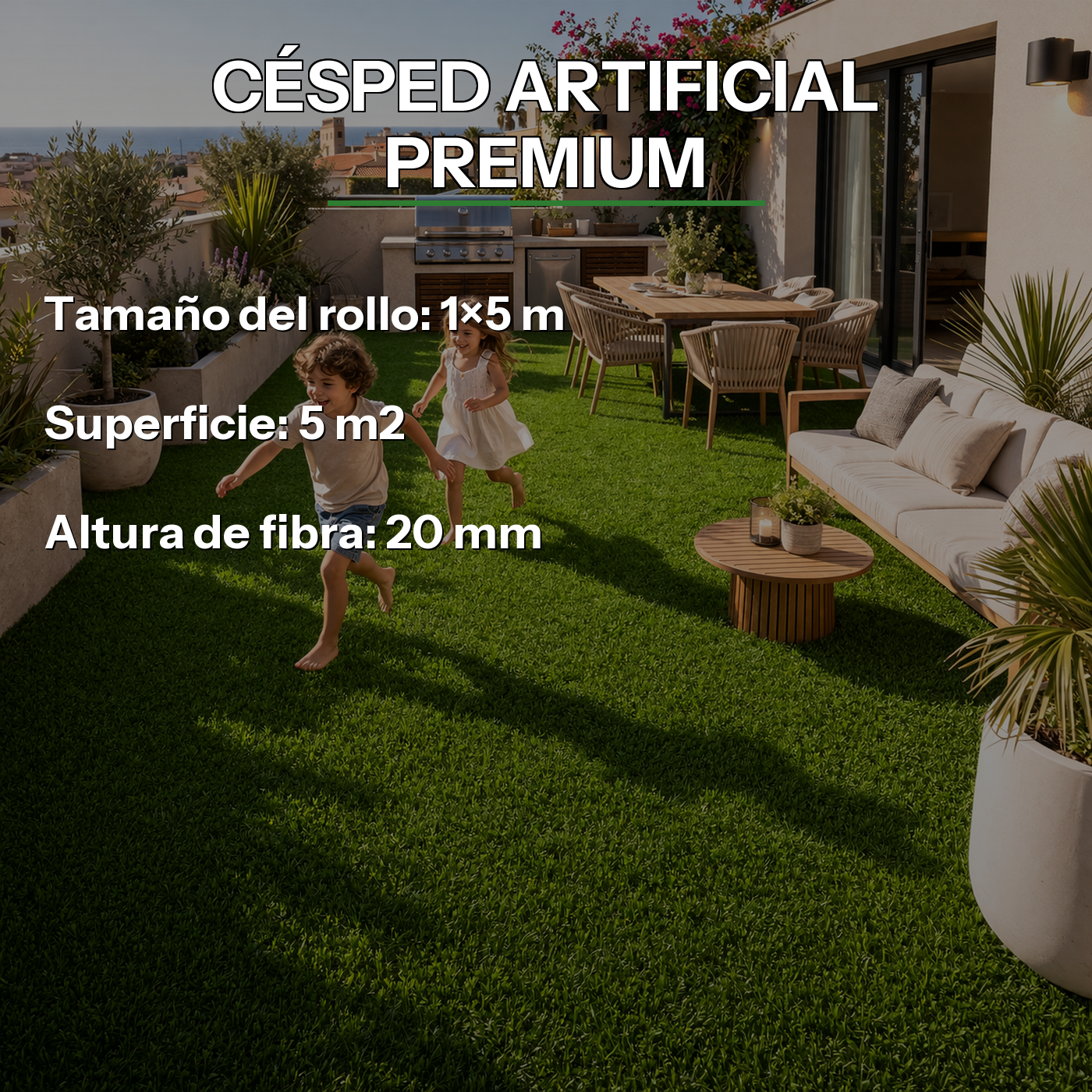 Lorvik - Rolo de Relva Artificial 20 mm tamanho 1x5 m (5 m²)