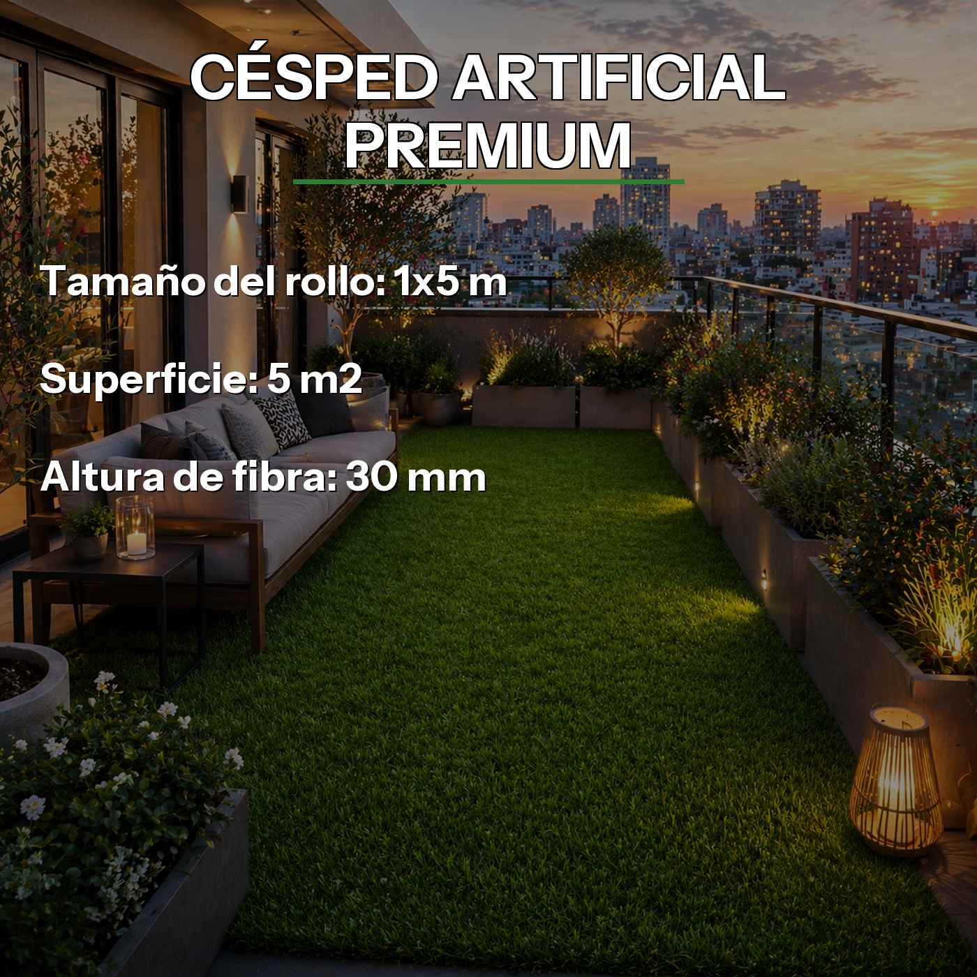 Lorvik - Rolo de Relva Artificial 30 mm tamanho 1x5 m (5 m²)