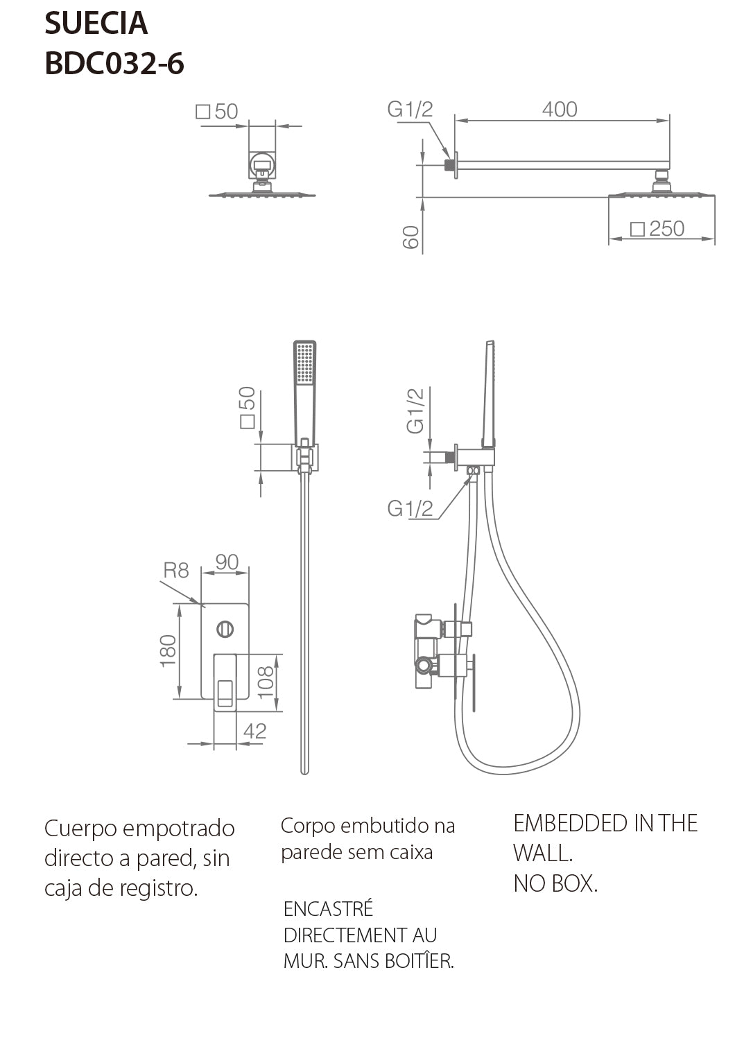 Imex - Conjunto de ducha empotrado monomando  Suecia negro mate