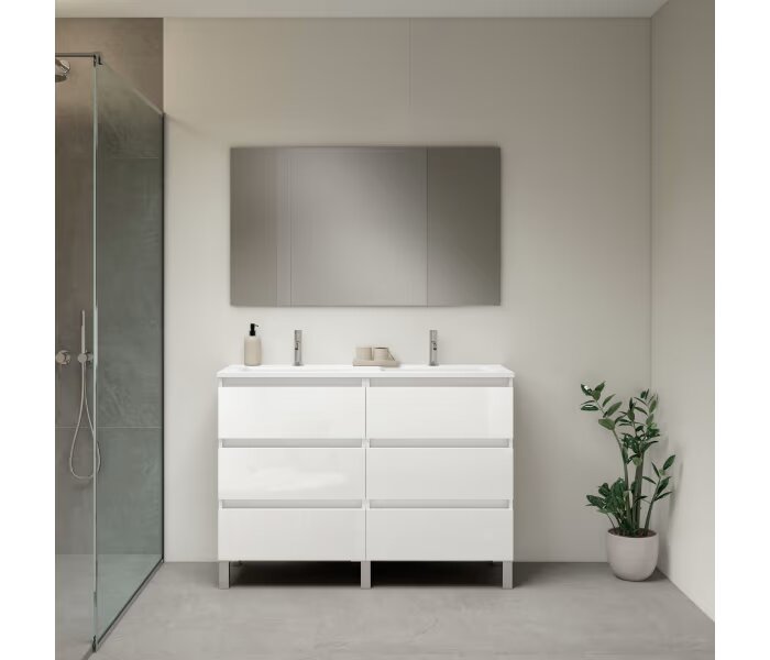 Viso Bath Box 120 cm bathroom furniture, double sink, 6 drawers with legs